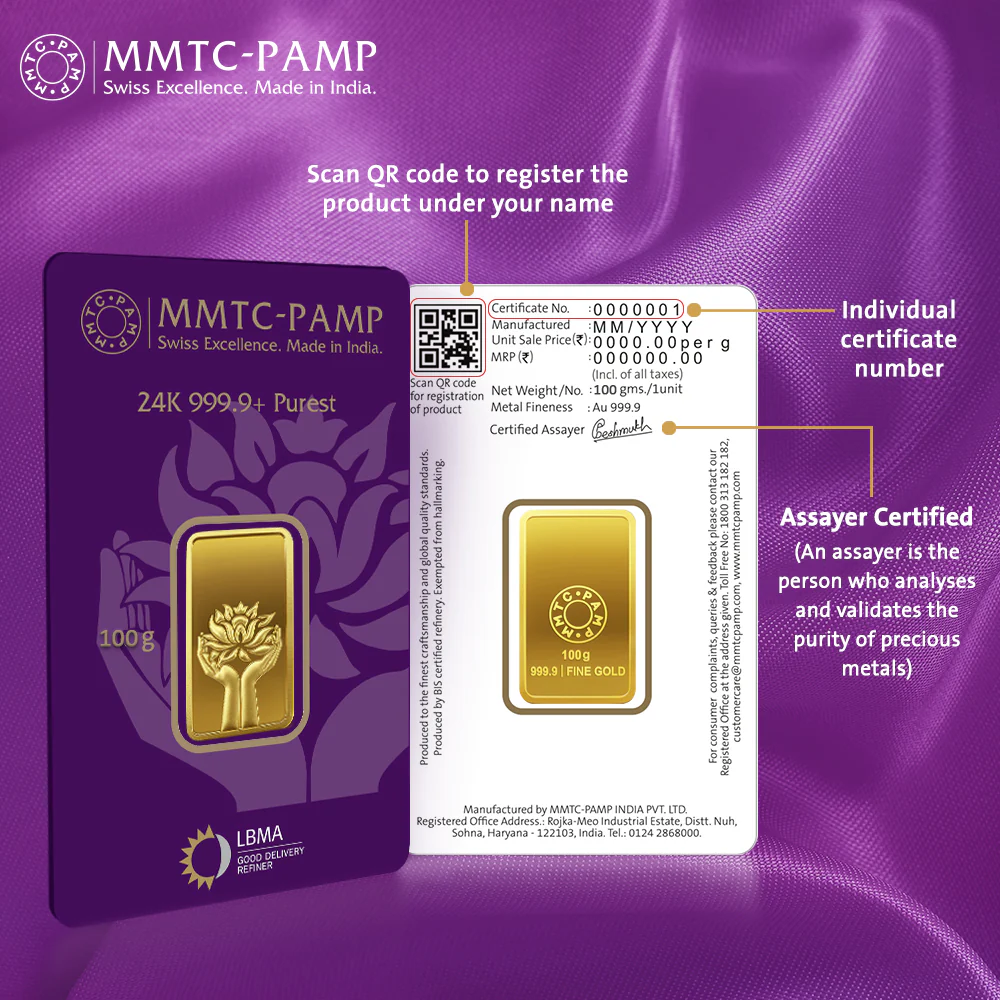24K (999.9+) Purest 100 gm Lotus Gold Bar - Image 3