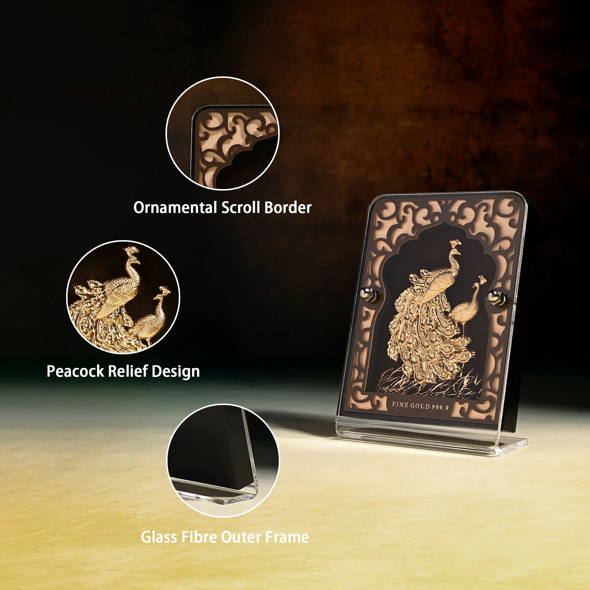 24K Gold Foil Peacock Frame - Image 3