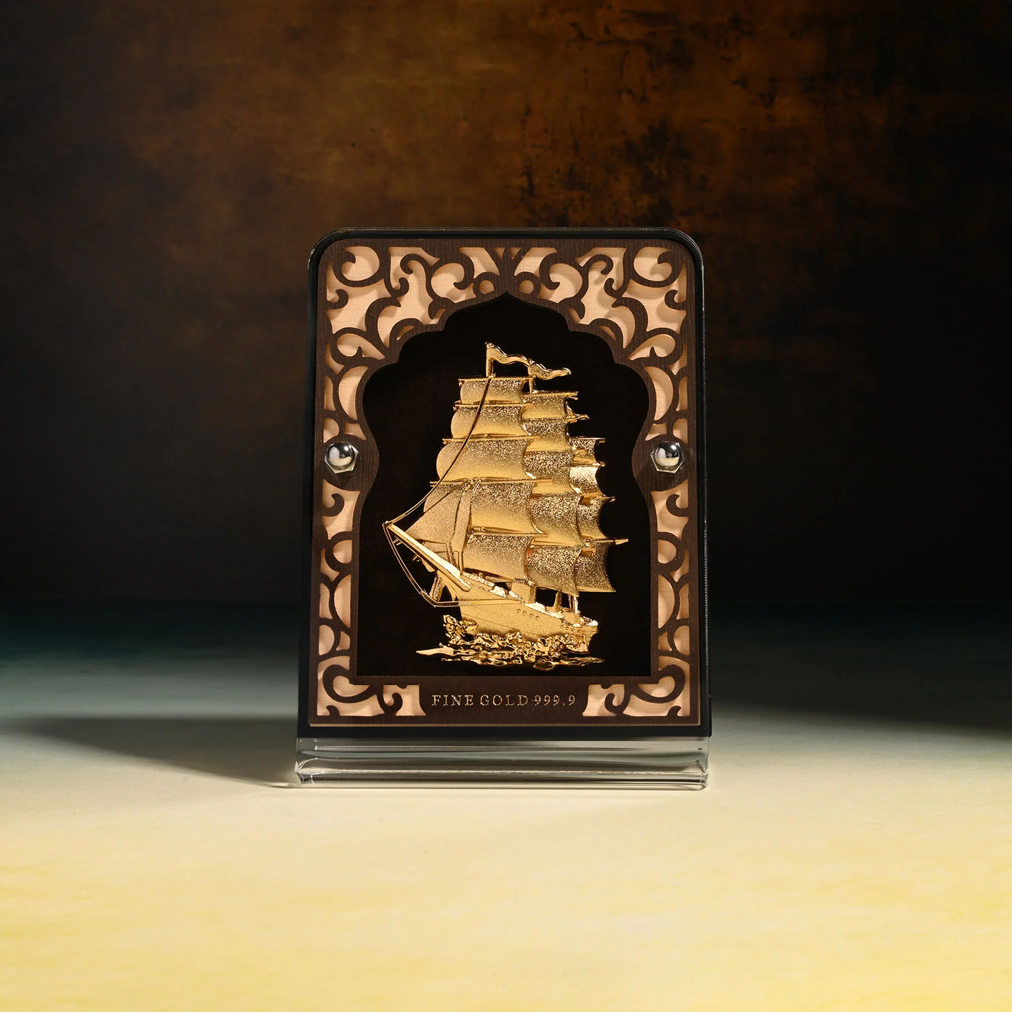 24K Gold Foil Sailing Ship Frame
