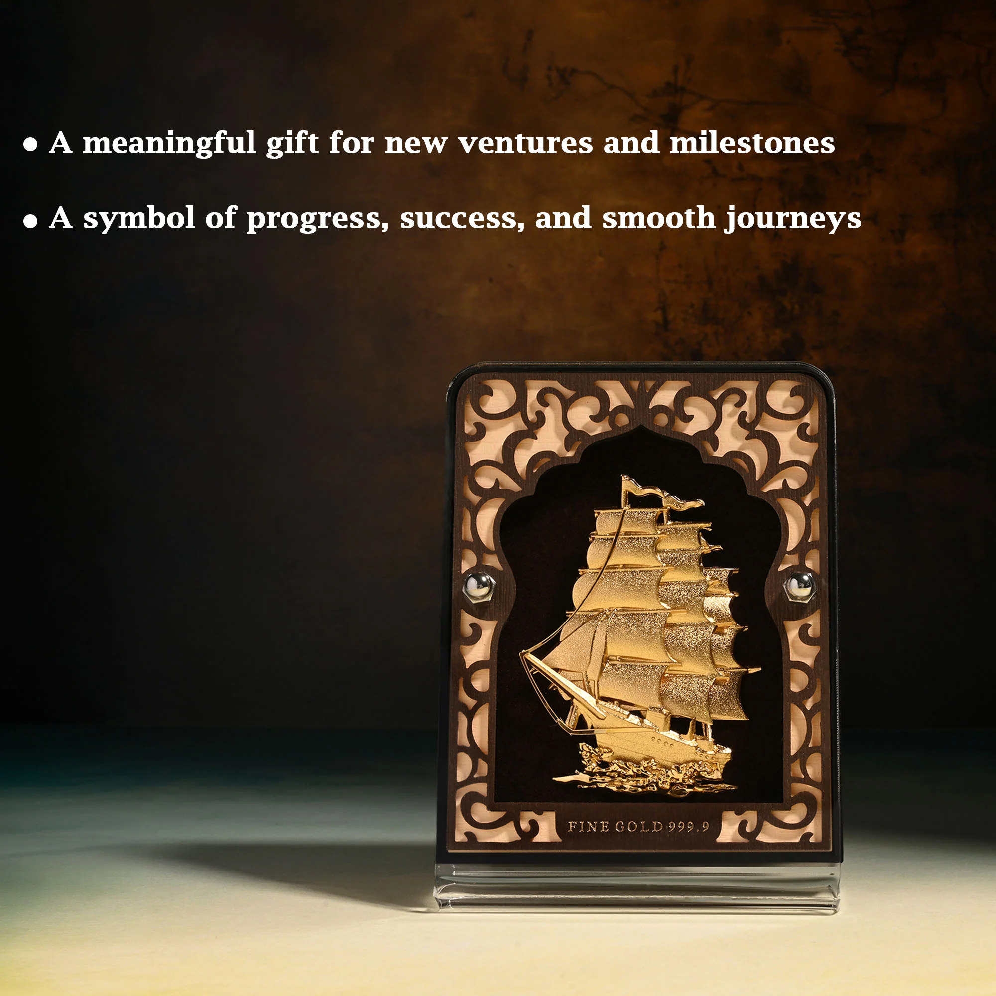 24K Gold Foil Sailing Ship Frame - Image 2