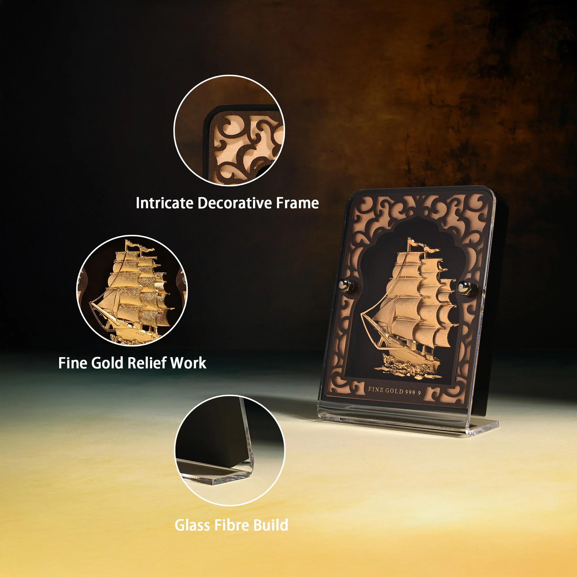 24K Gold Foil Sailing Ship Frame - Image 3