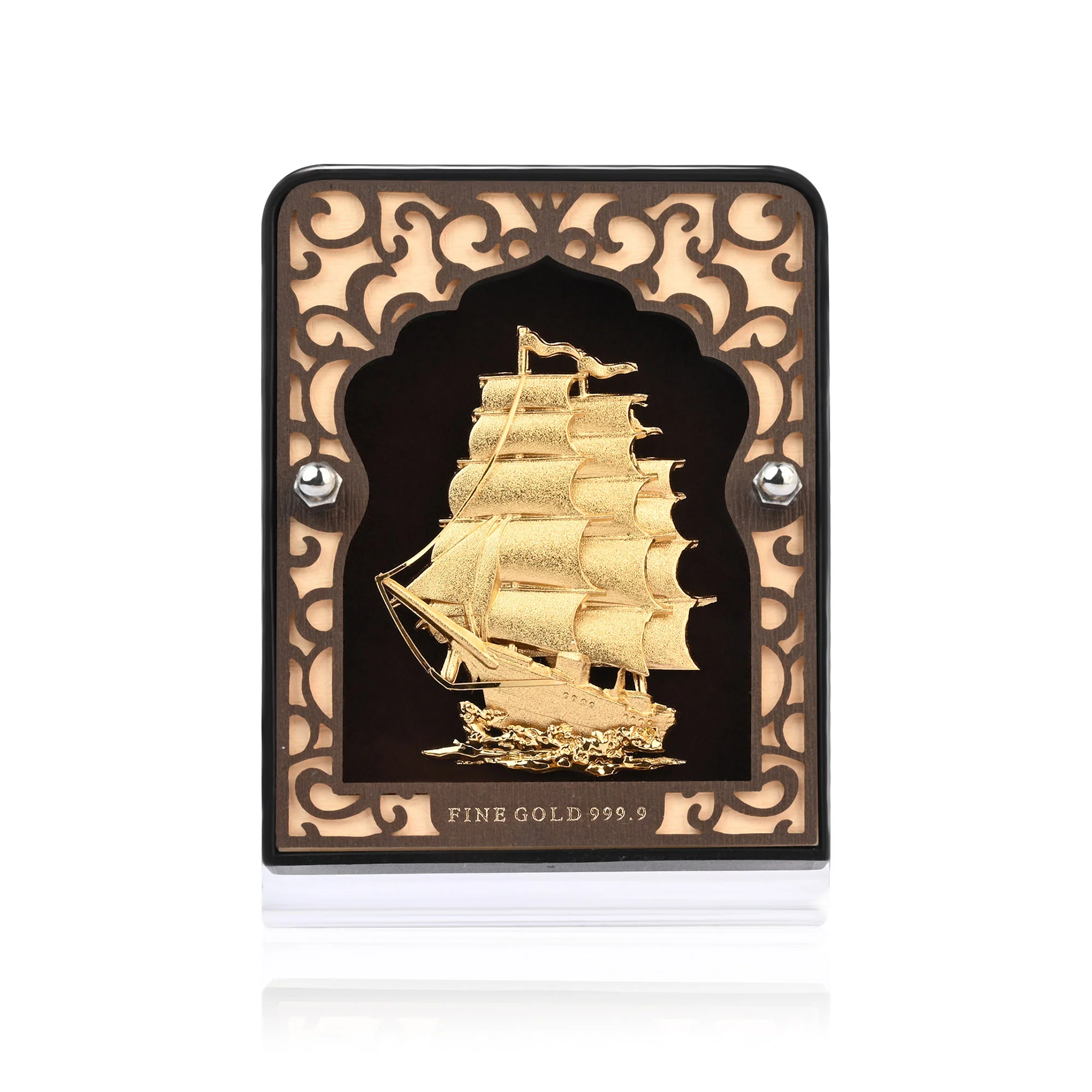 24K Gold Foil Sailing Ship Frame - Image 4