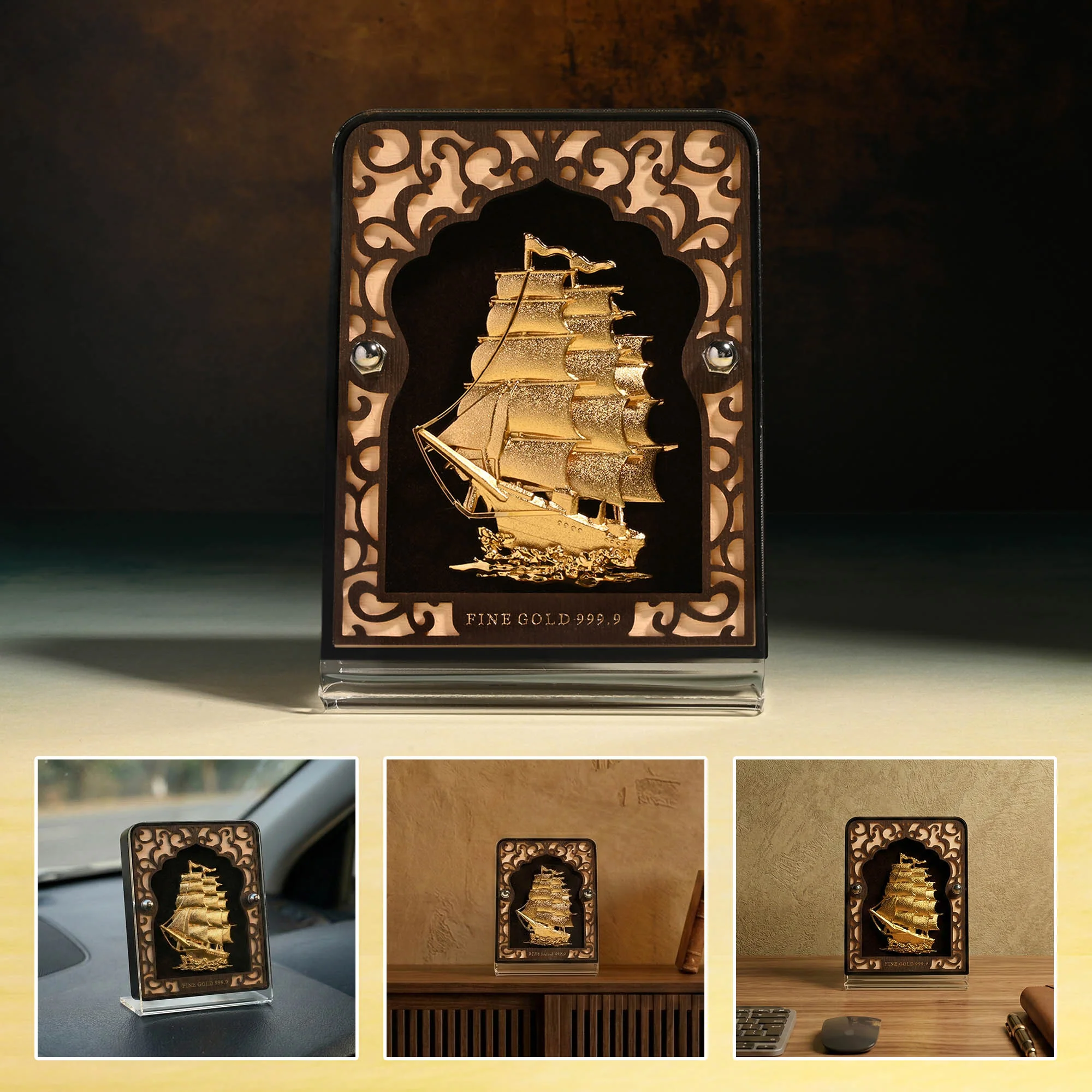 24K Gold Foil Sailing Ship Frame - Image 6