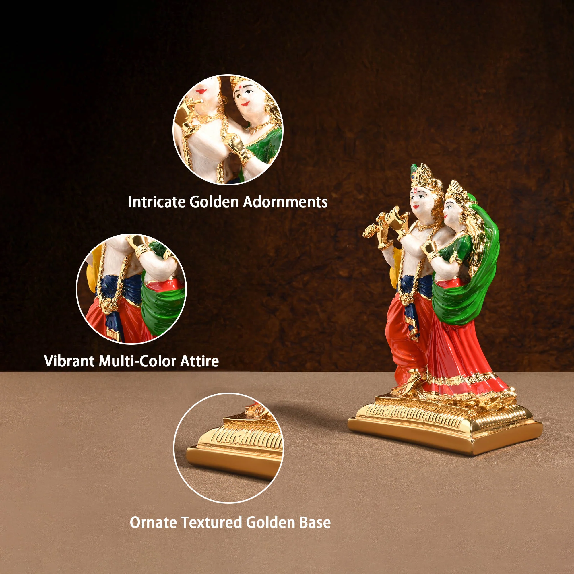 24K Gold Plated Radha Krishna Idol - Image 3