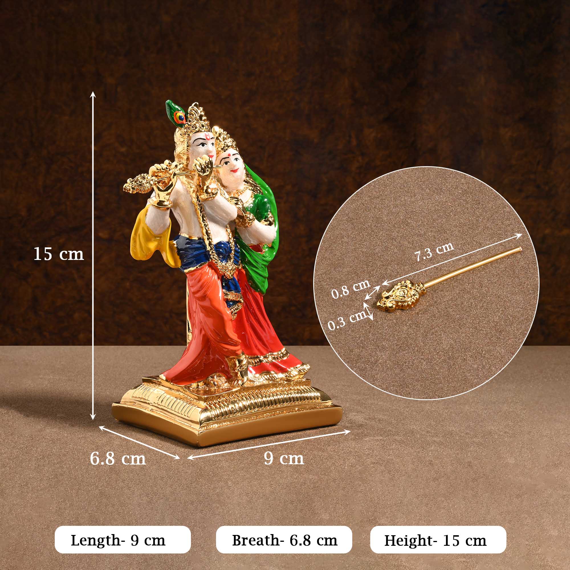 24K Gold Plated Radha Krishna Idol - Image 5