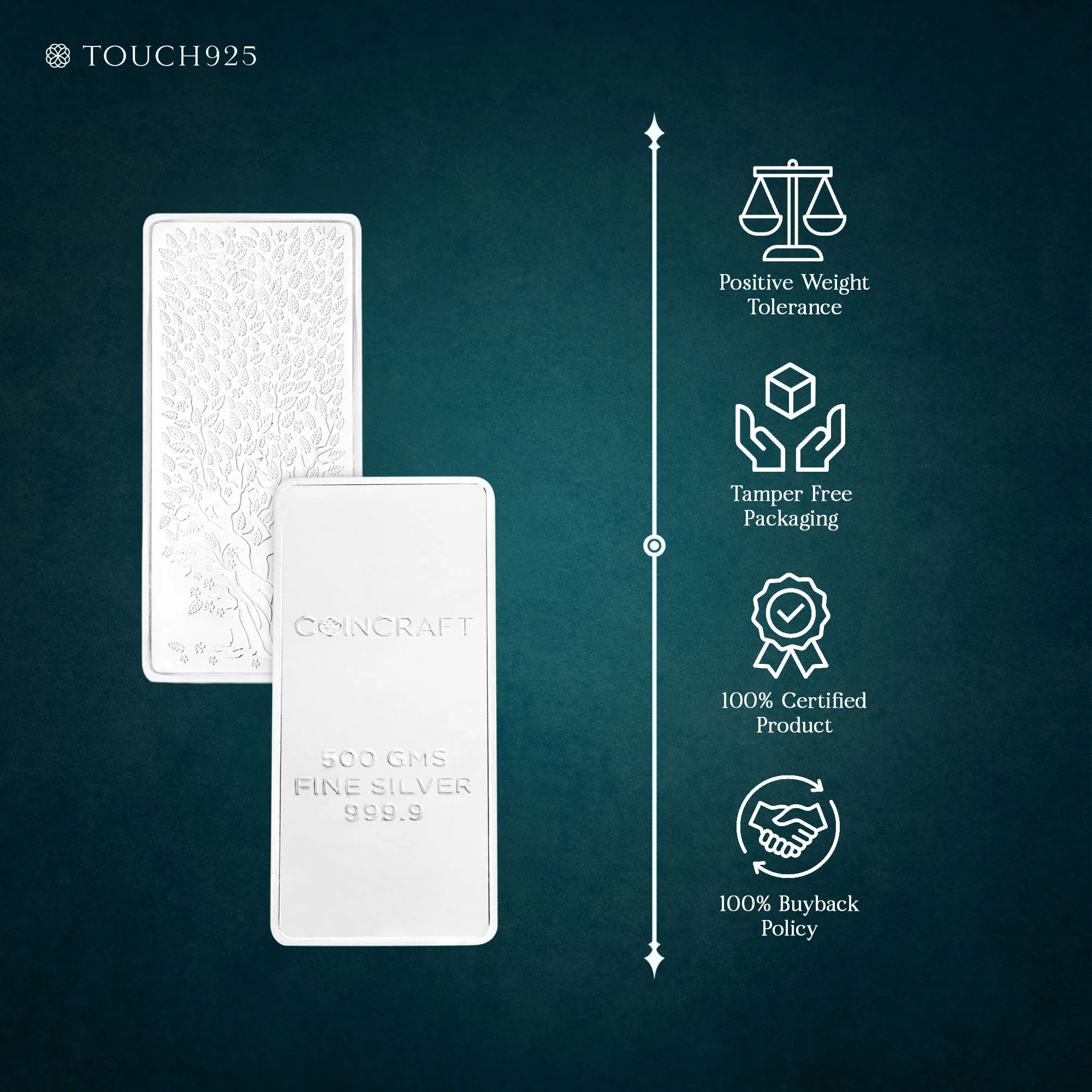 500g Banyan Tree 999 Pure Silver Bar