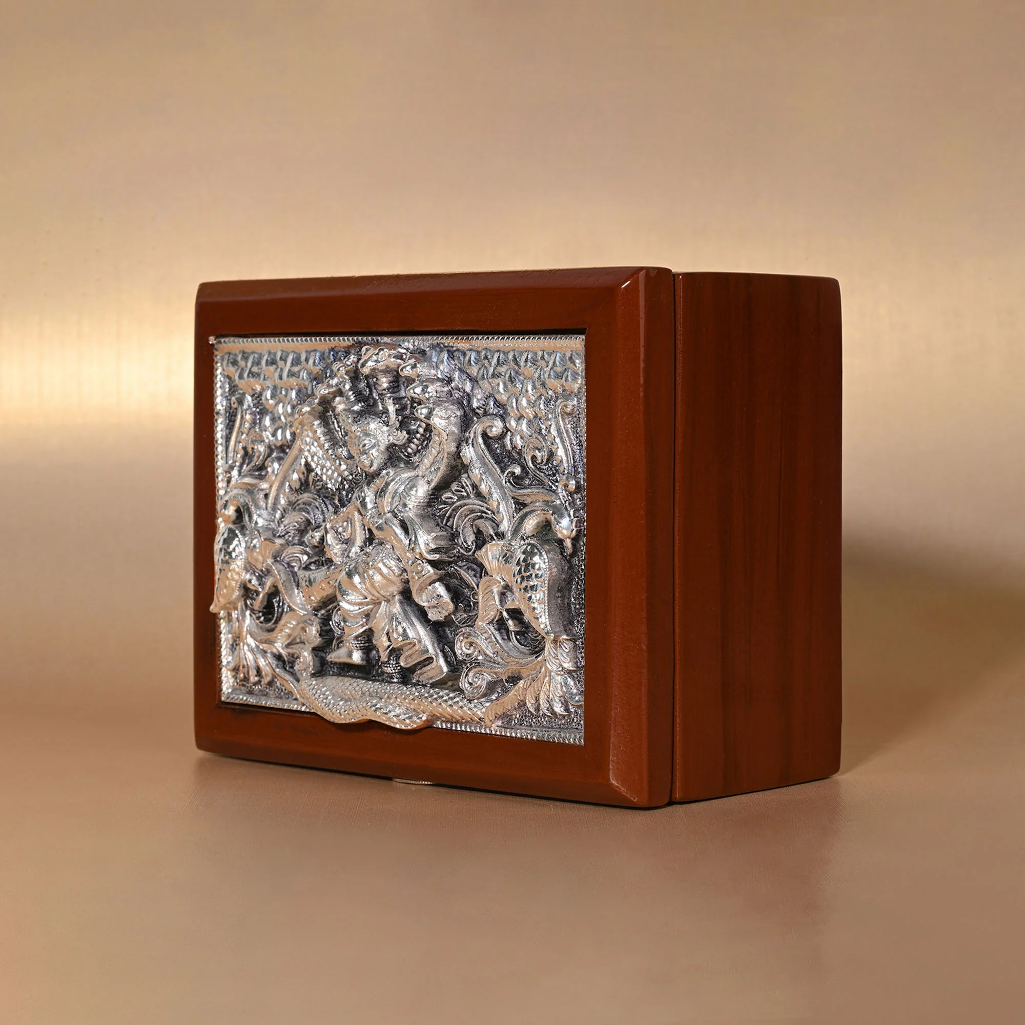 999 Silver Krishna Design Dry Fruit Gift Box - Image 3