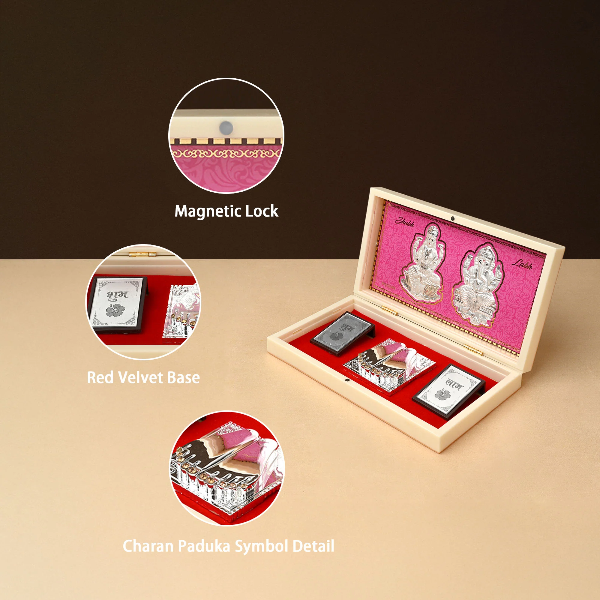 999 Silver Lakshmi Ganesh Paduka Box - Image 3