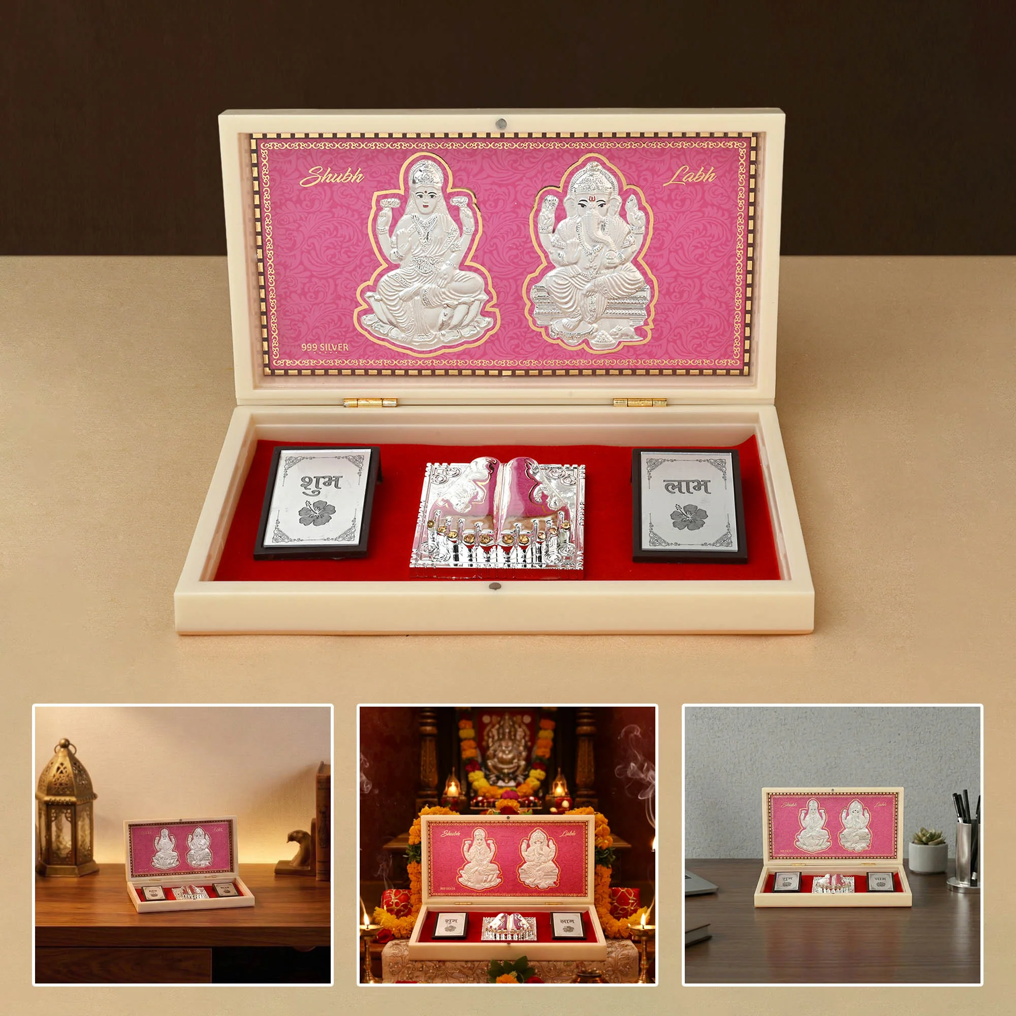 999 Silver Lakshmi Ganesh Paduka Box - Image 6