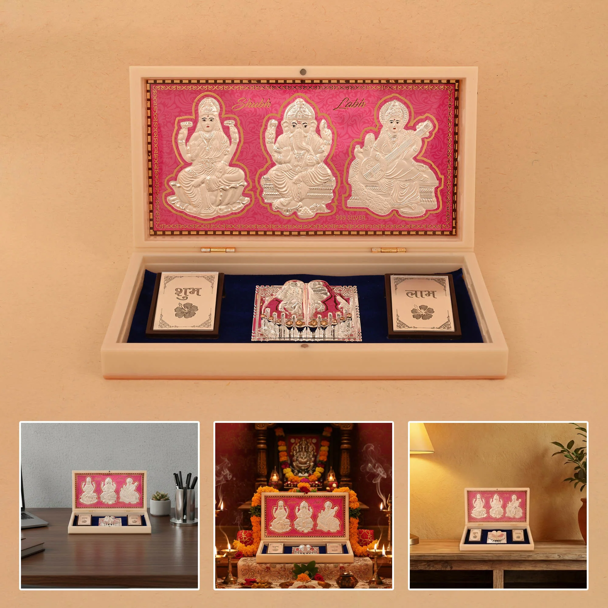 999 Silver Lakshmi Ganesh Saraswati Paduka Box - Image 6
