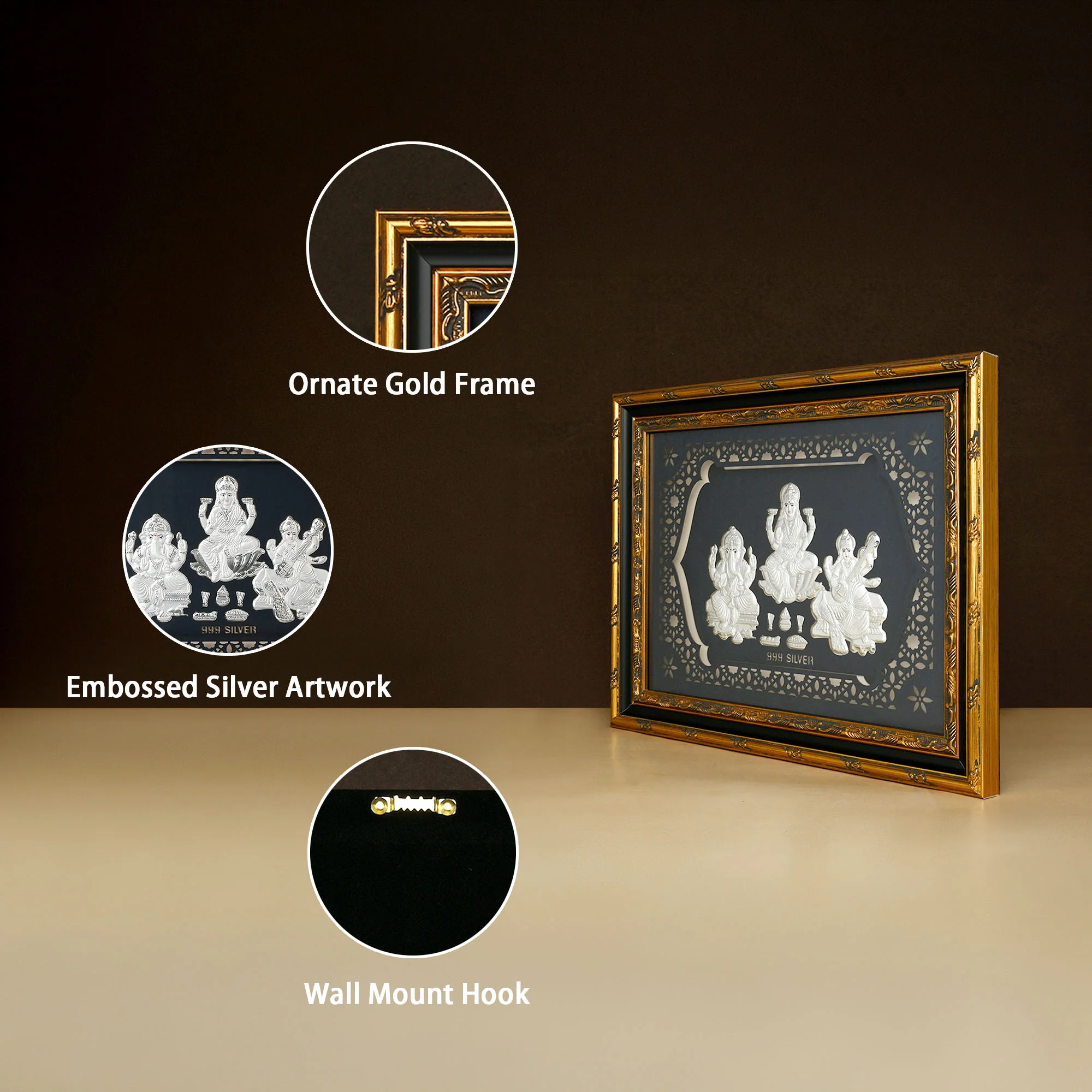 999 Silver Lakshmi Ganesh Saraswati Frame - Image 3