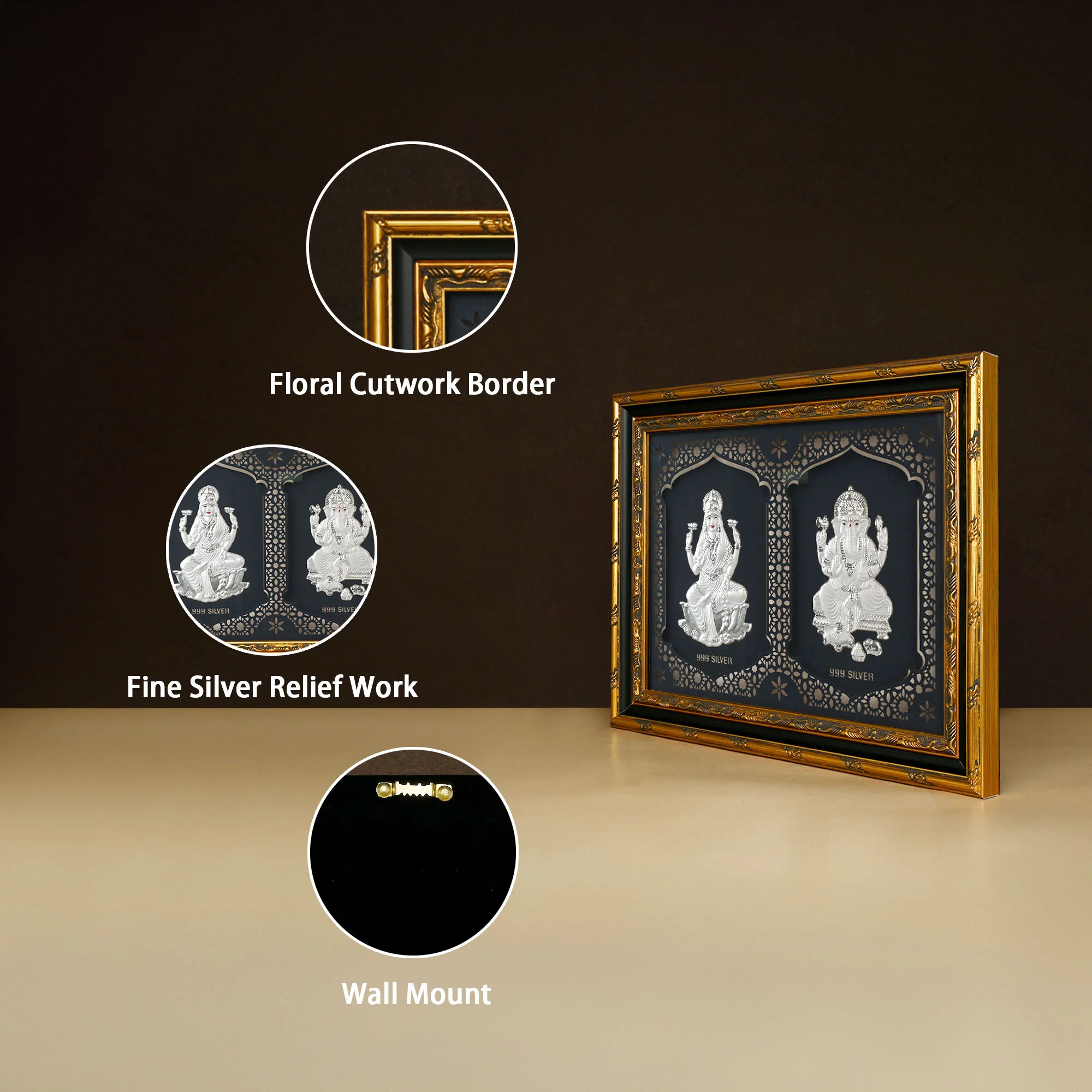 999 Silver Lakshmi Ganesh Wall Frame - Image 3