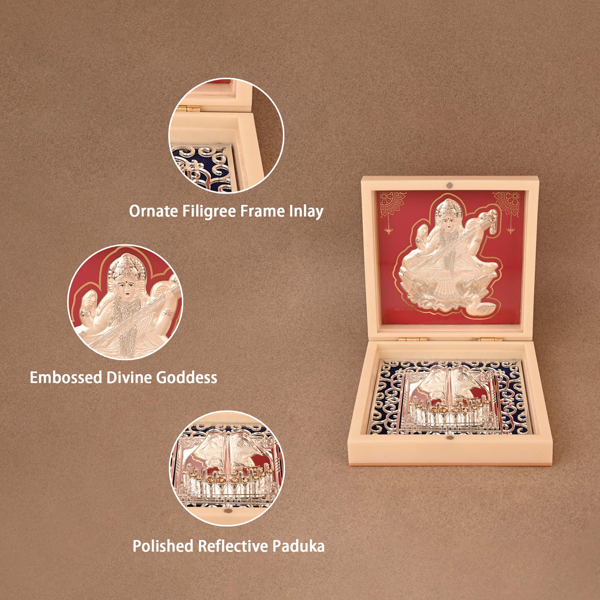 999 Silver Maa Saraswati Paduka Gift Box - Image 3