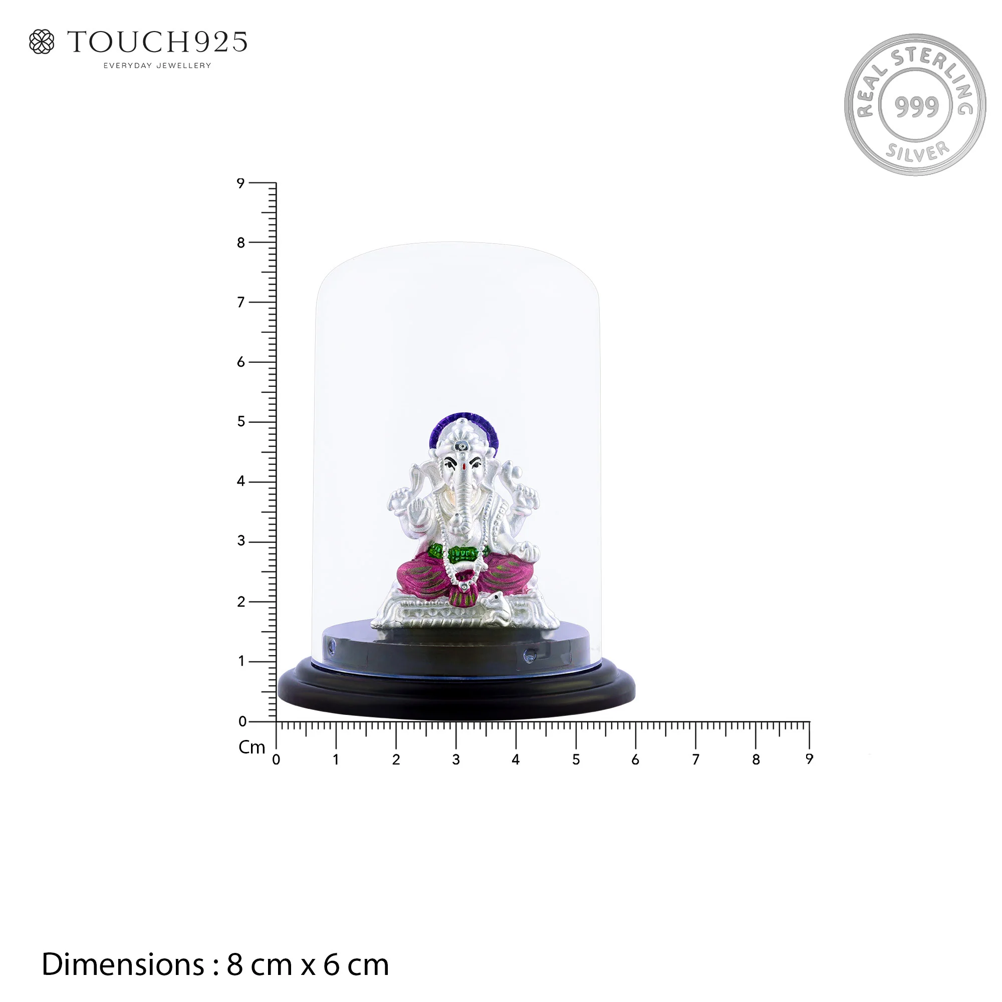 999 Silver multicolour Glass Dome Ganesha Idol - Image 4