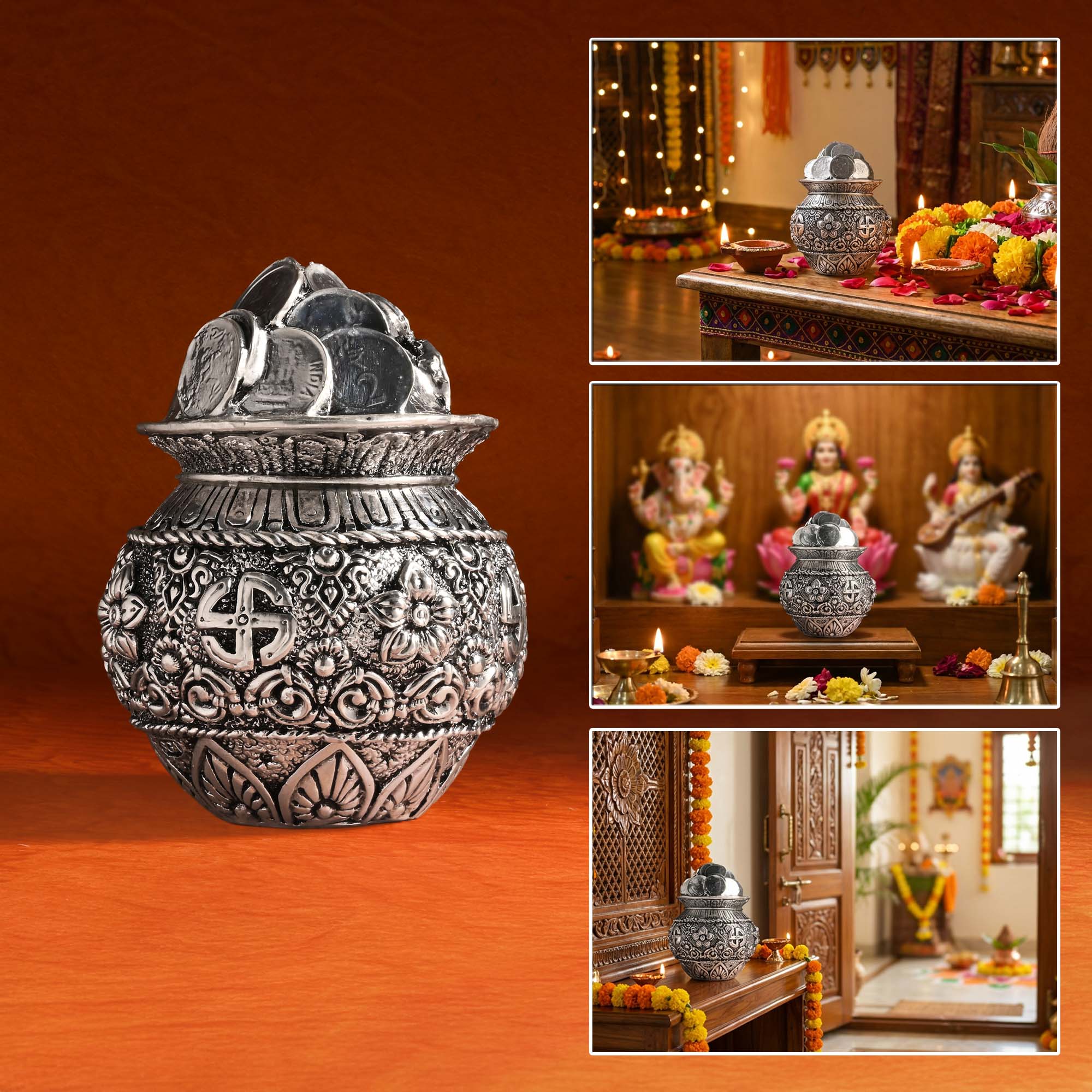 999 Silver Plated Dhan Kalash - Image 6