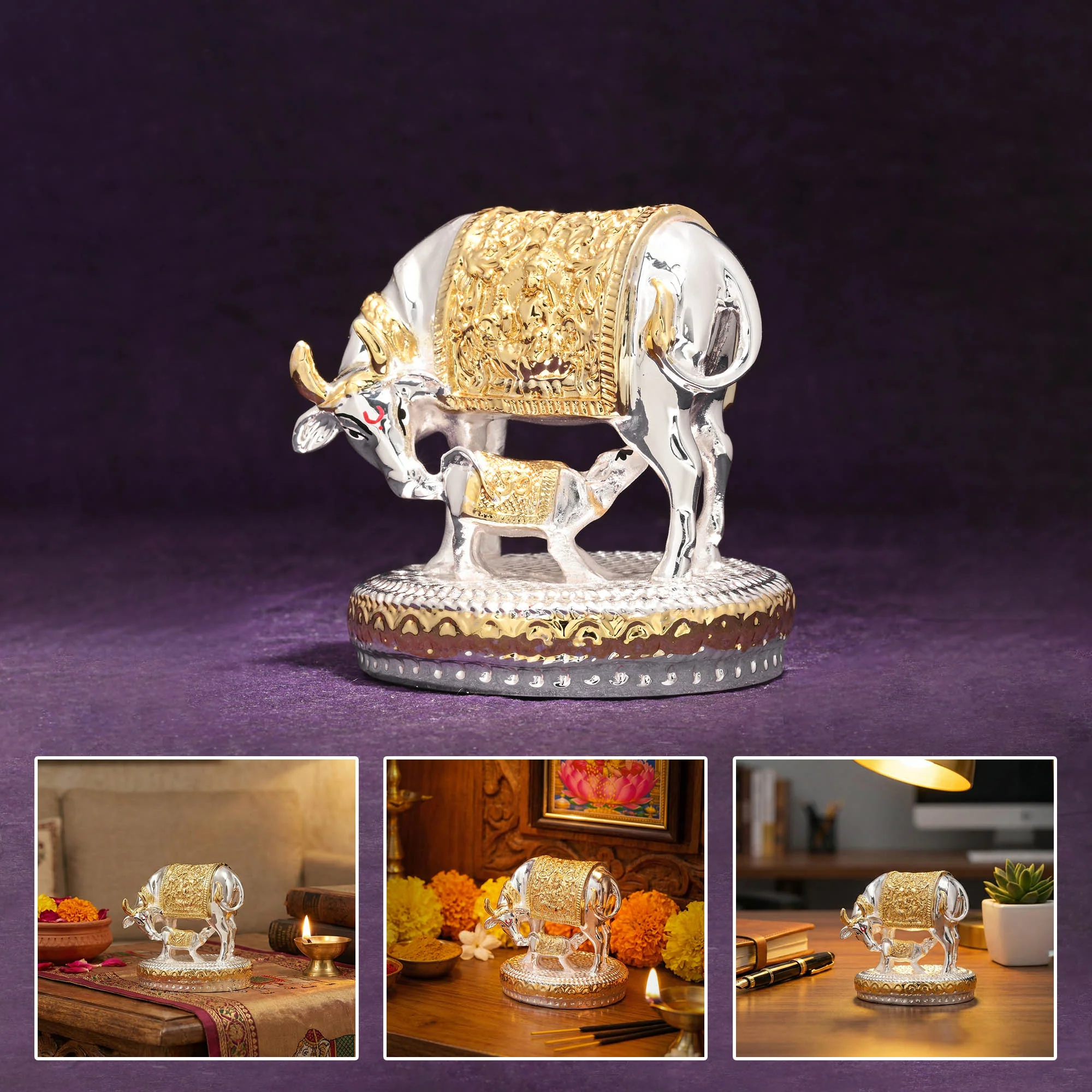 999 Silver Plated Kamdhenu Idol - Image 6