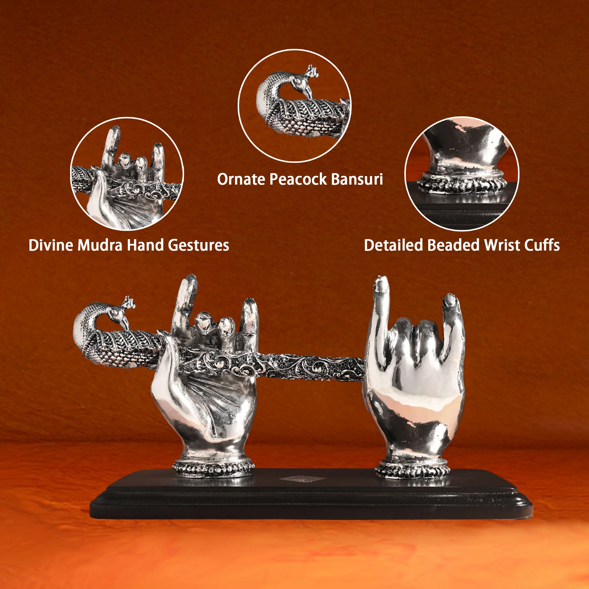 999 Silver Plated Krishna Bansuri Figurine - Image 3