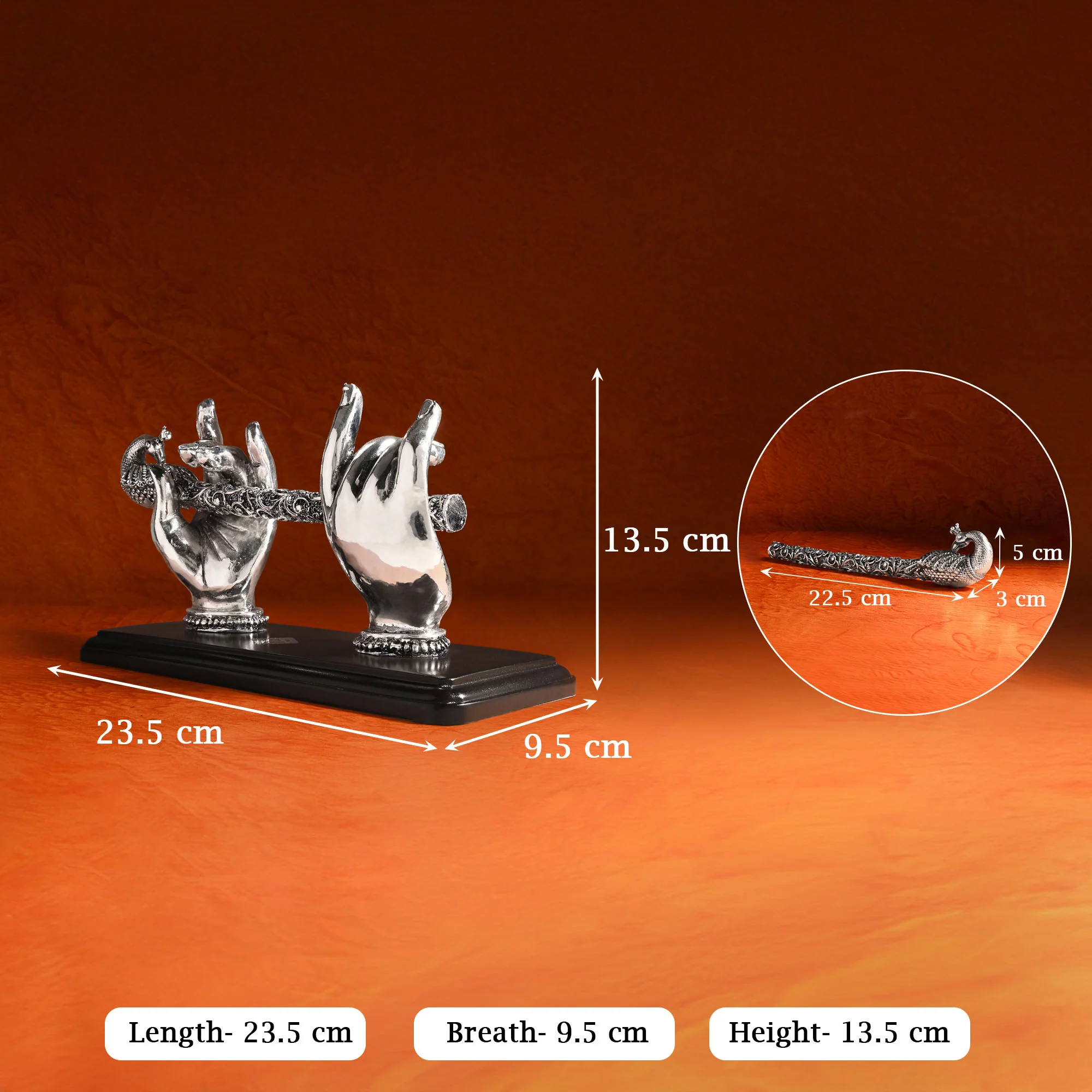 999 Silver Plated Krishna Bansuri Figurine - Image 4