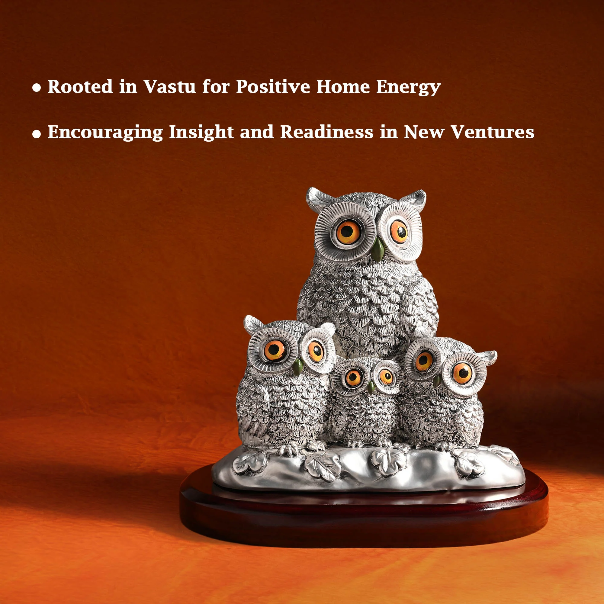 999 Silver Plated Owl Family Showpiece - Image 2