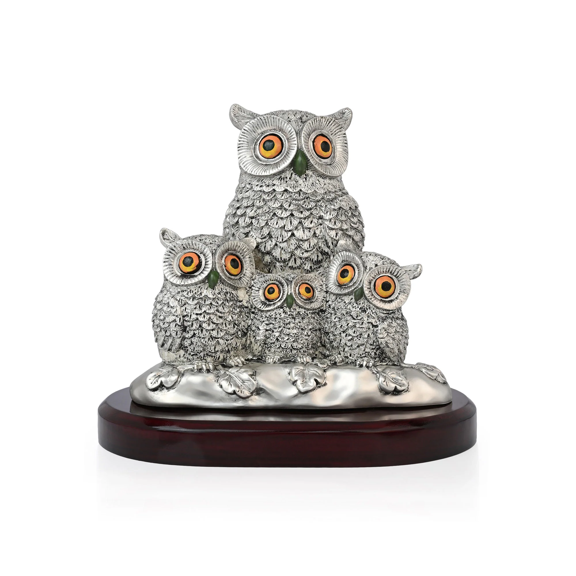 999 Silver Plated Owl Family Showpiece - Image 4