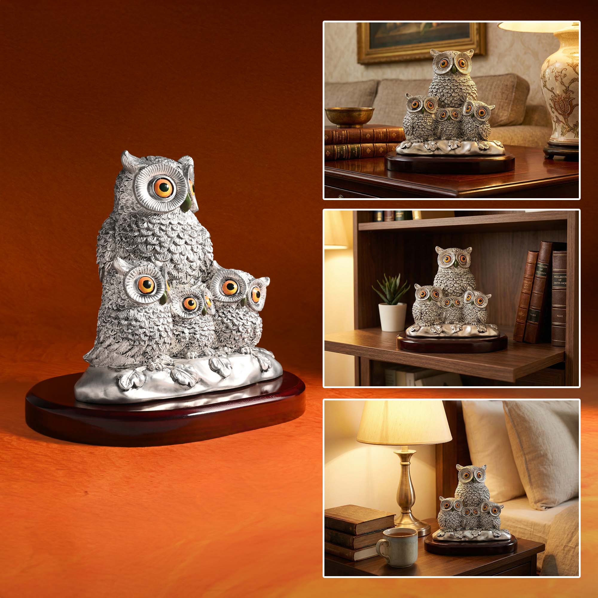 999 Silver Plated Owl Family Showpiece - Image 6