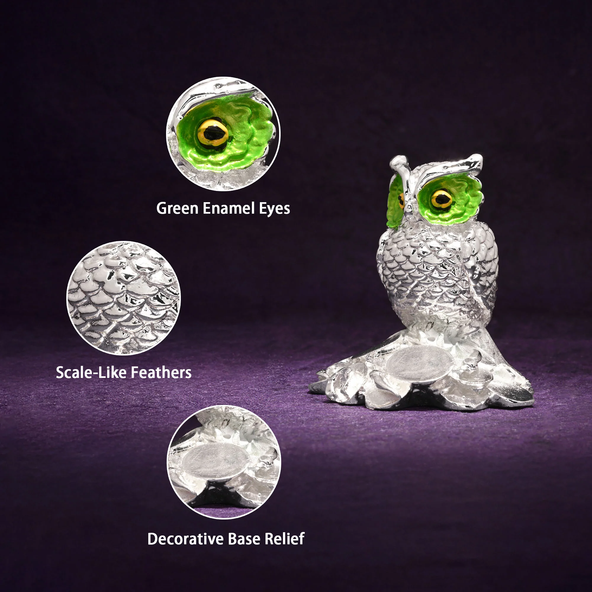 999 Silver Plated Owl Showpiece - Image 3