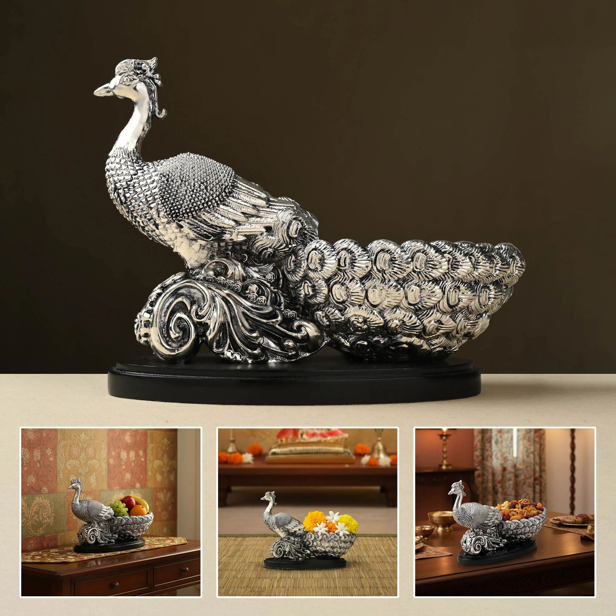 999 Silver Plated Peacock Bowl - Image 6