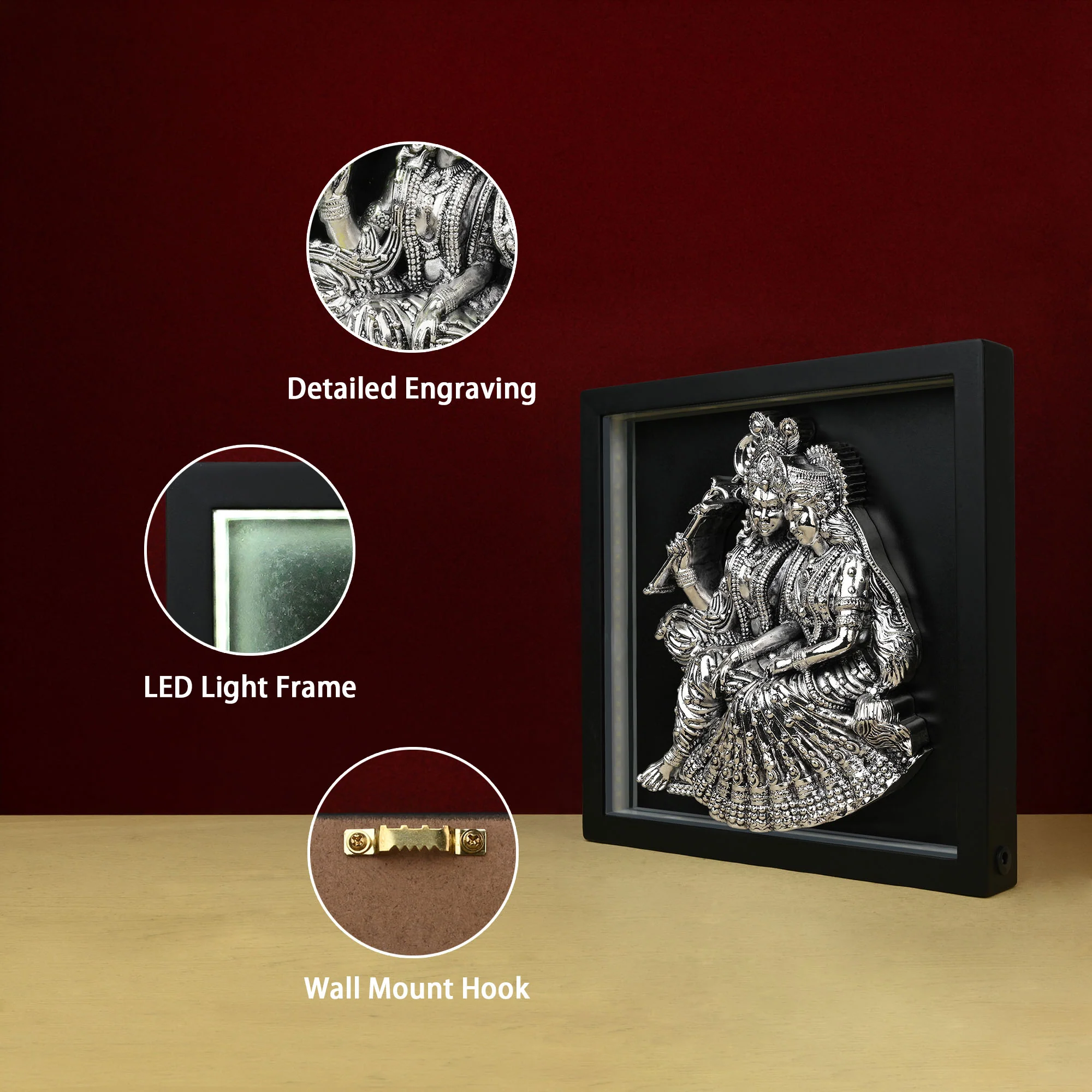 999 Silver Plated Radha Krishna LED Frame - Image 3