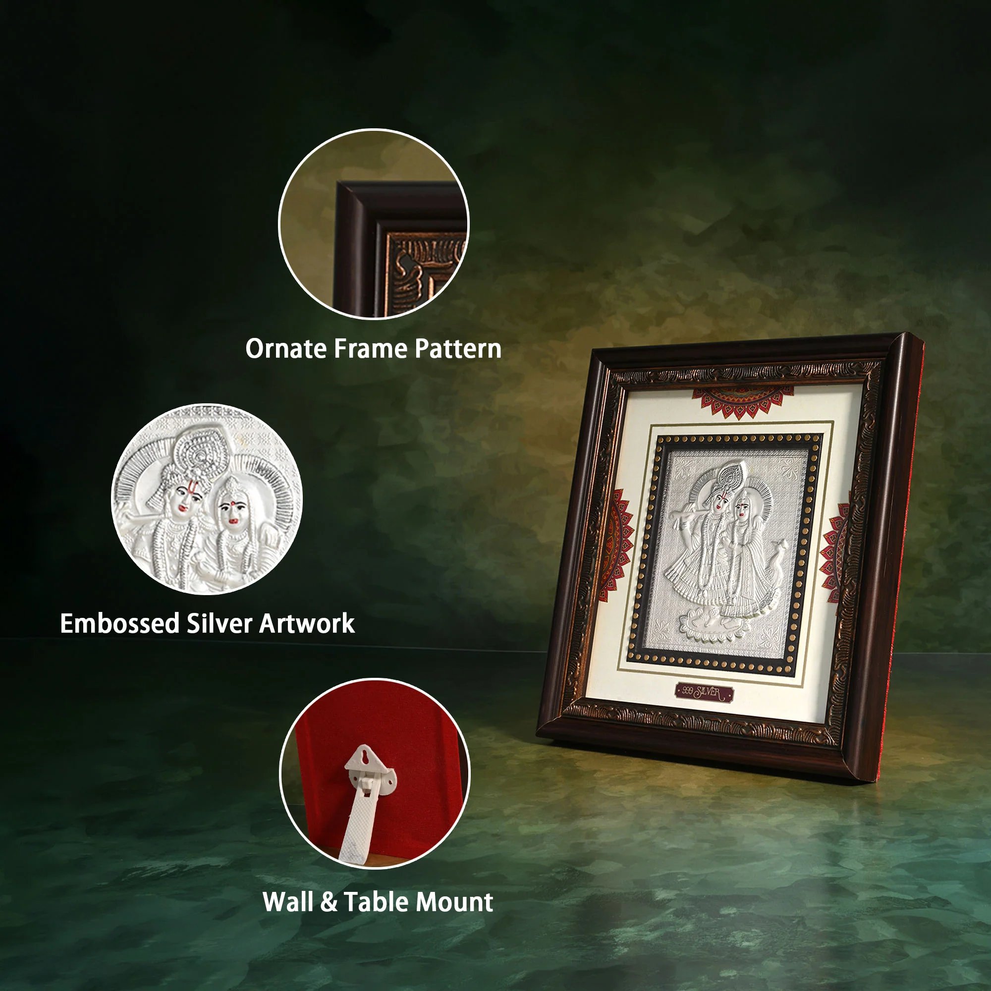 999 Silver Radha Krishna Art Frame - Image 3