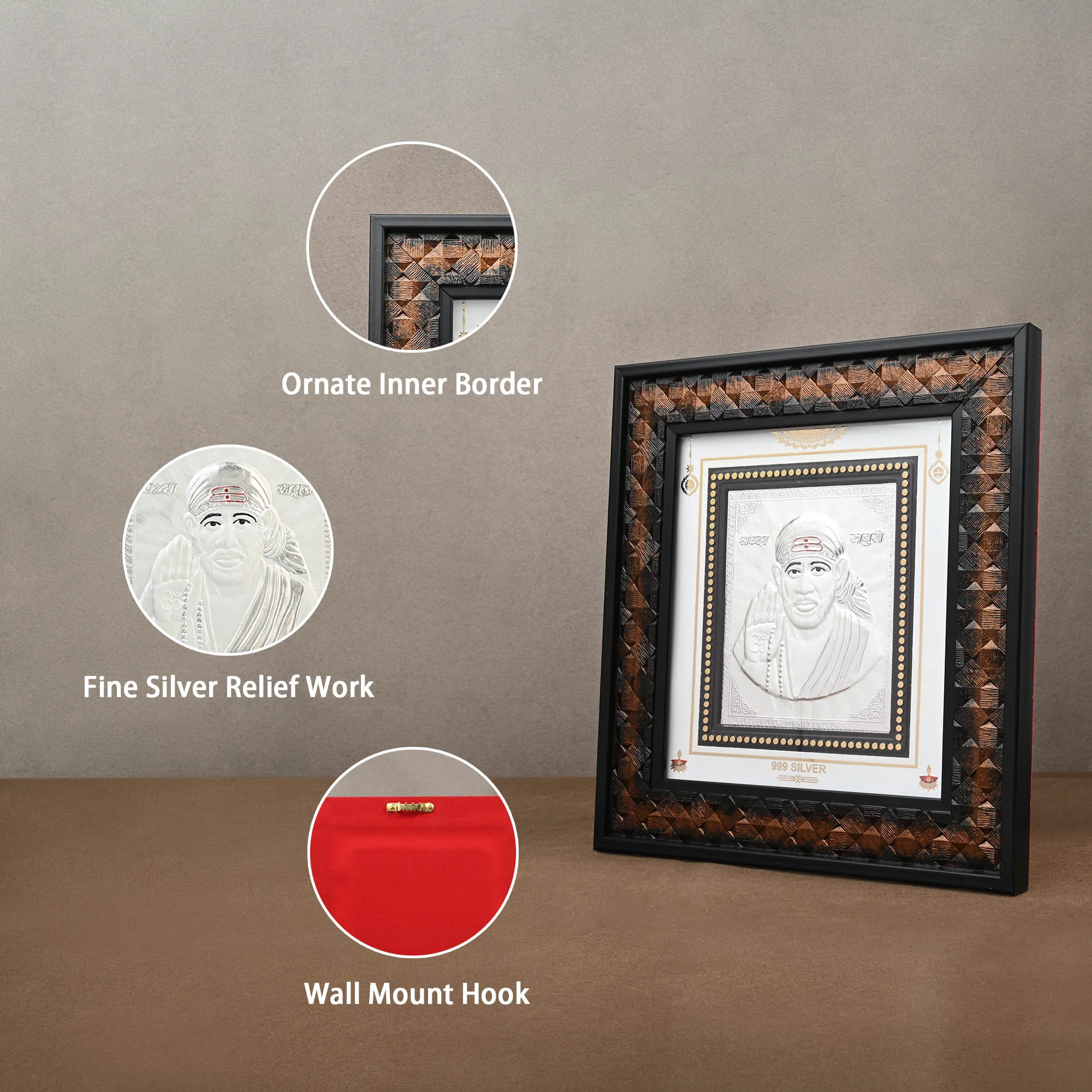 999 Silver Sai Baba Wall Frame - Image 3