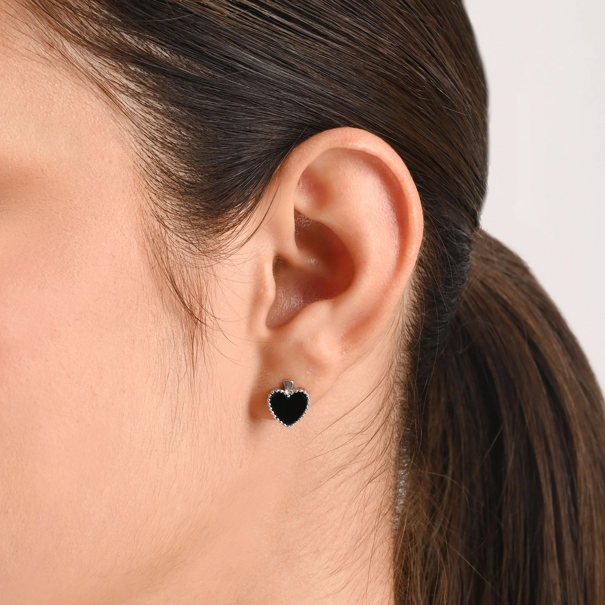 Beaded Edge Heart Stud Earrings