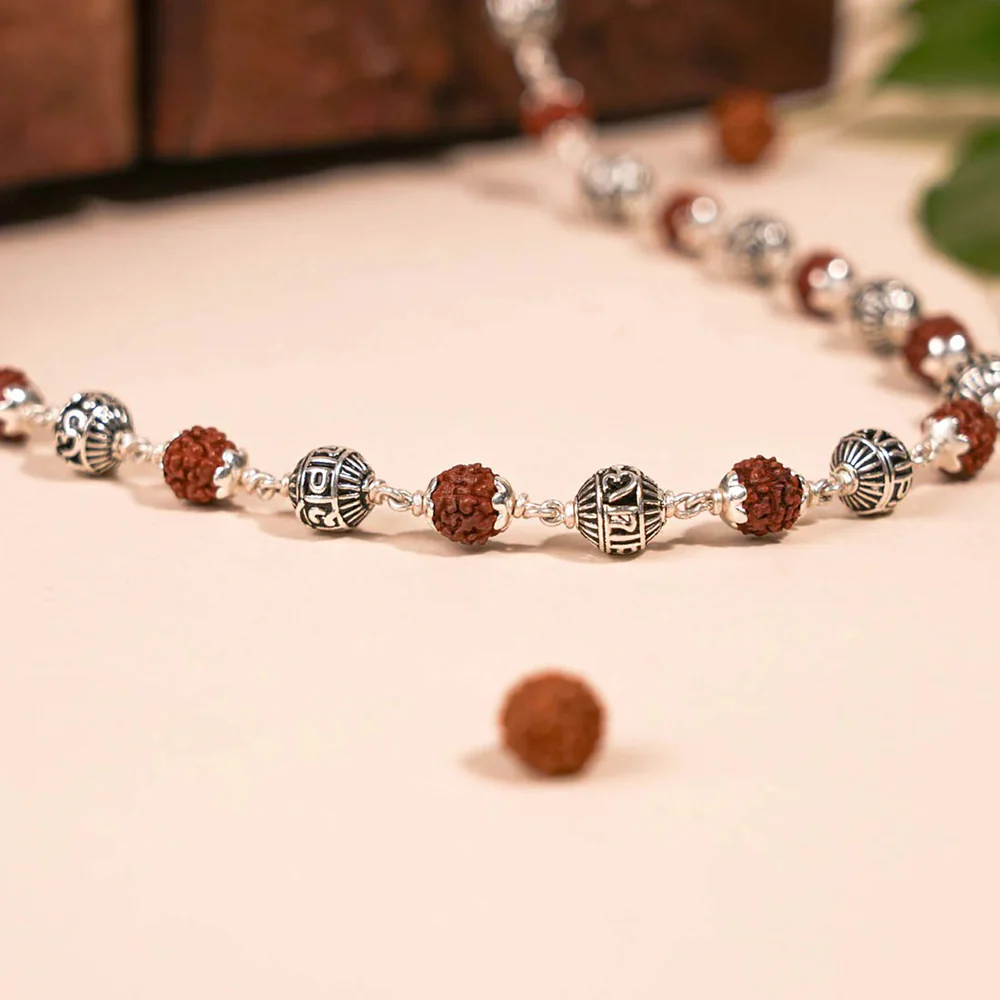Beaded Rudraksha Silver Chain - Image 3