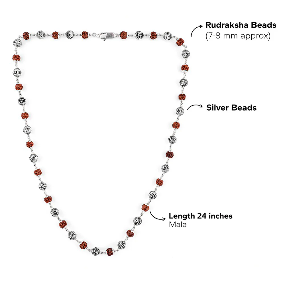 Beaded Rudraksha Silver Chain - Image 6