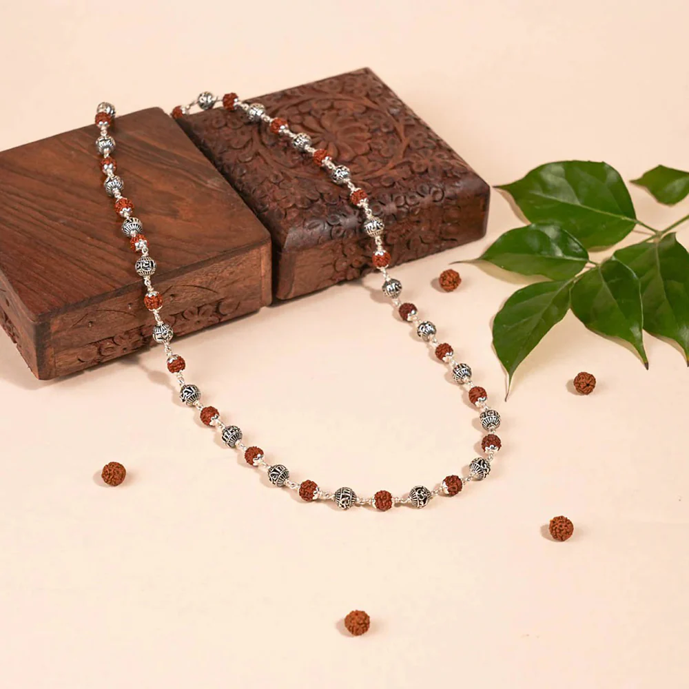 Beaded Rudraksha Silver Chain - Image 8