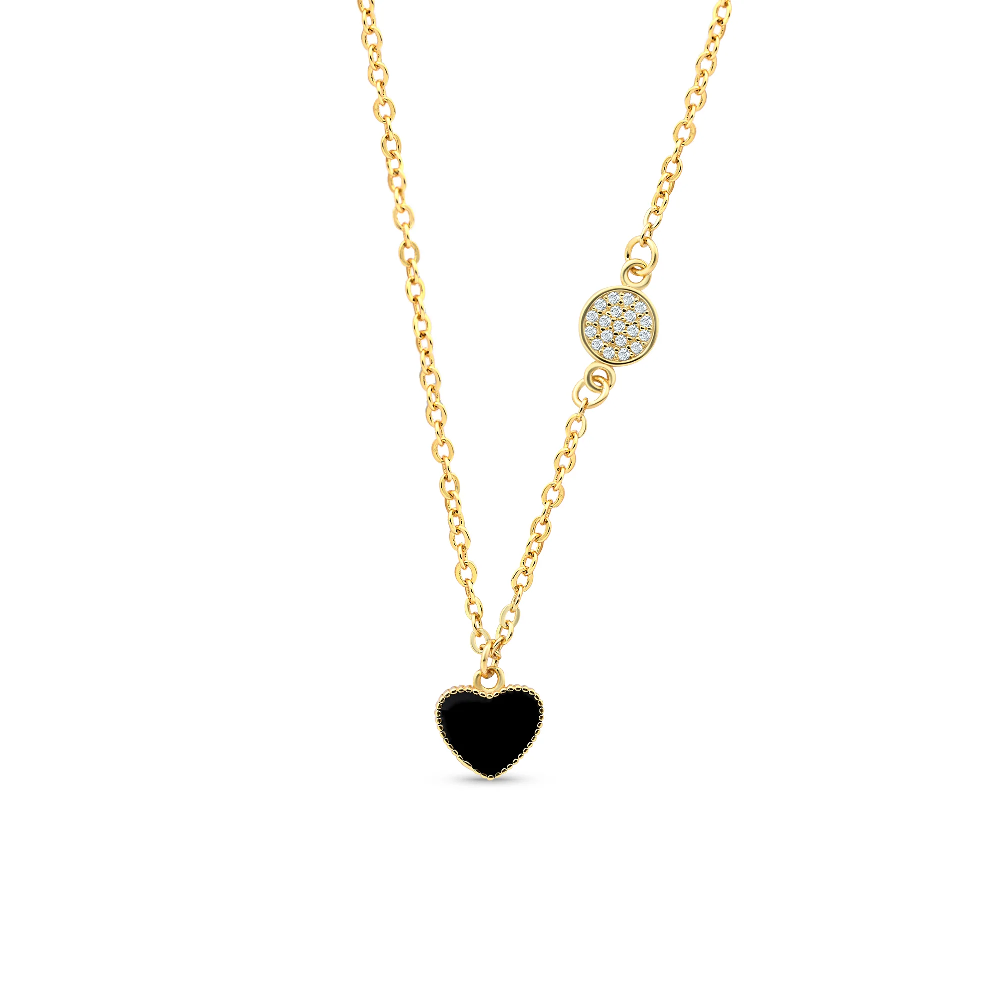 Black Heart Pavé Disc Necklace - Image 2