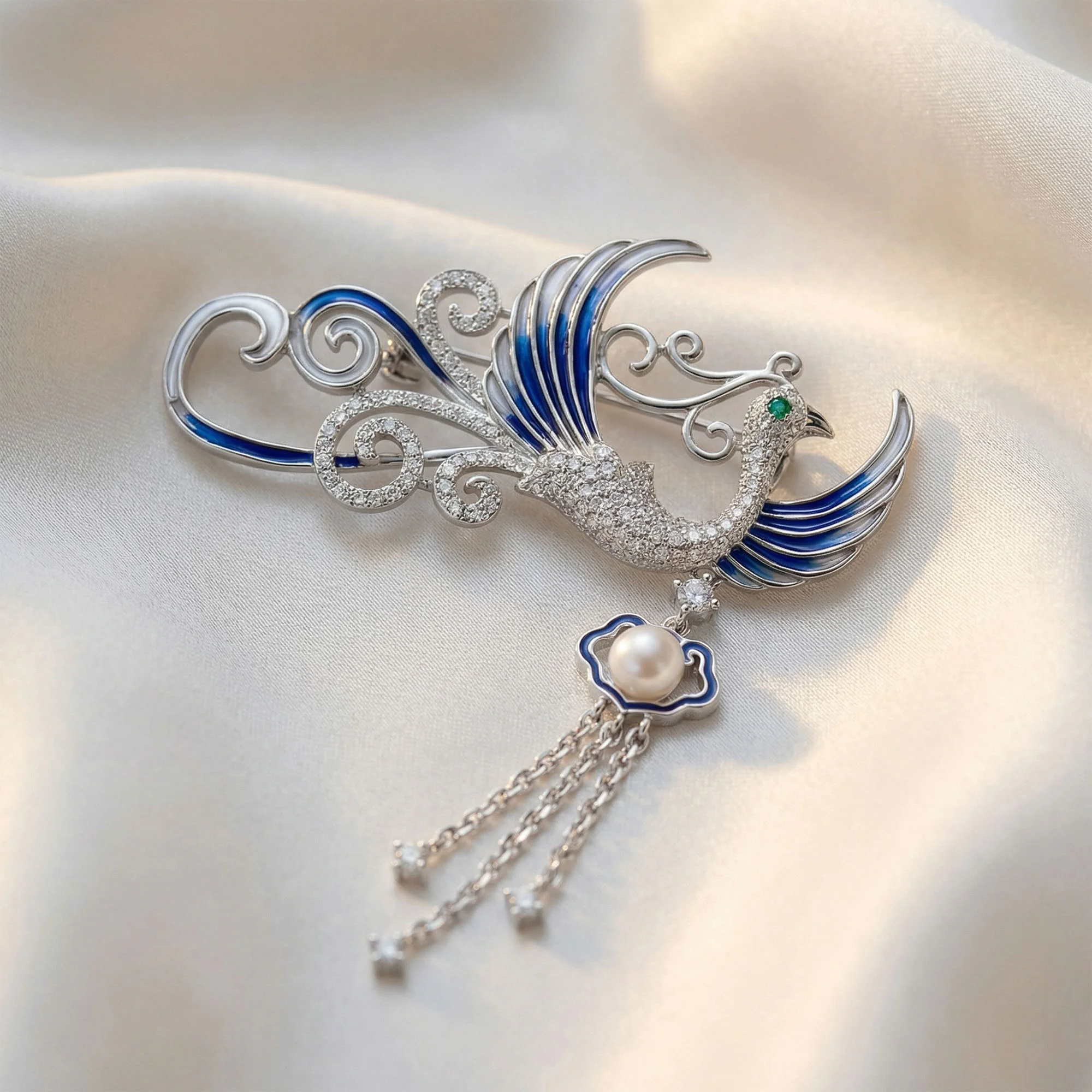 Blue Bird Pearl Brooch - Image 12