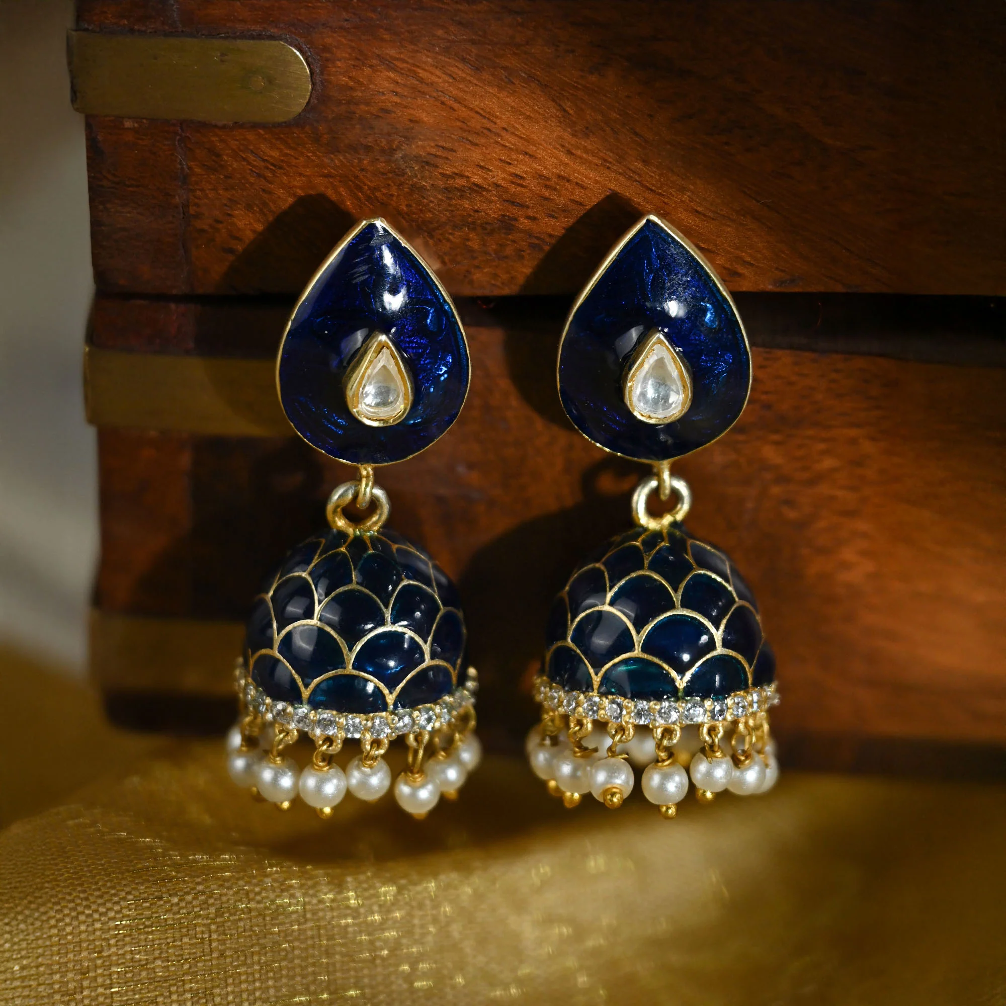 Blue Enamel Silver Earrings - Image 2