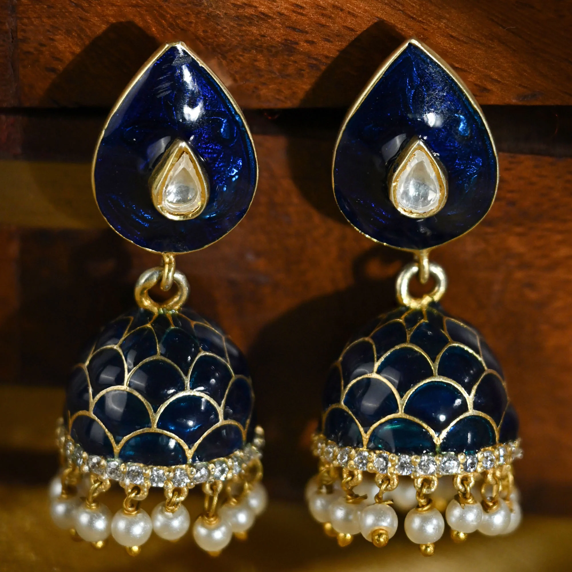 Blue Enamel Silver Earrings - Image 4