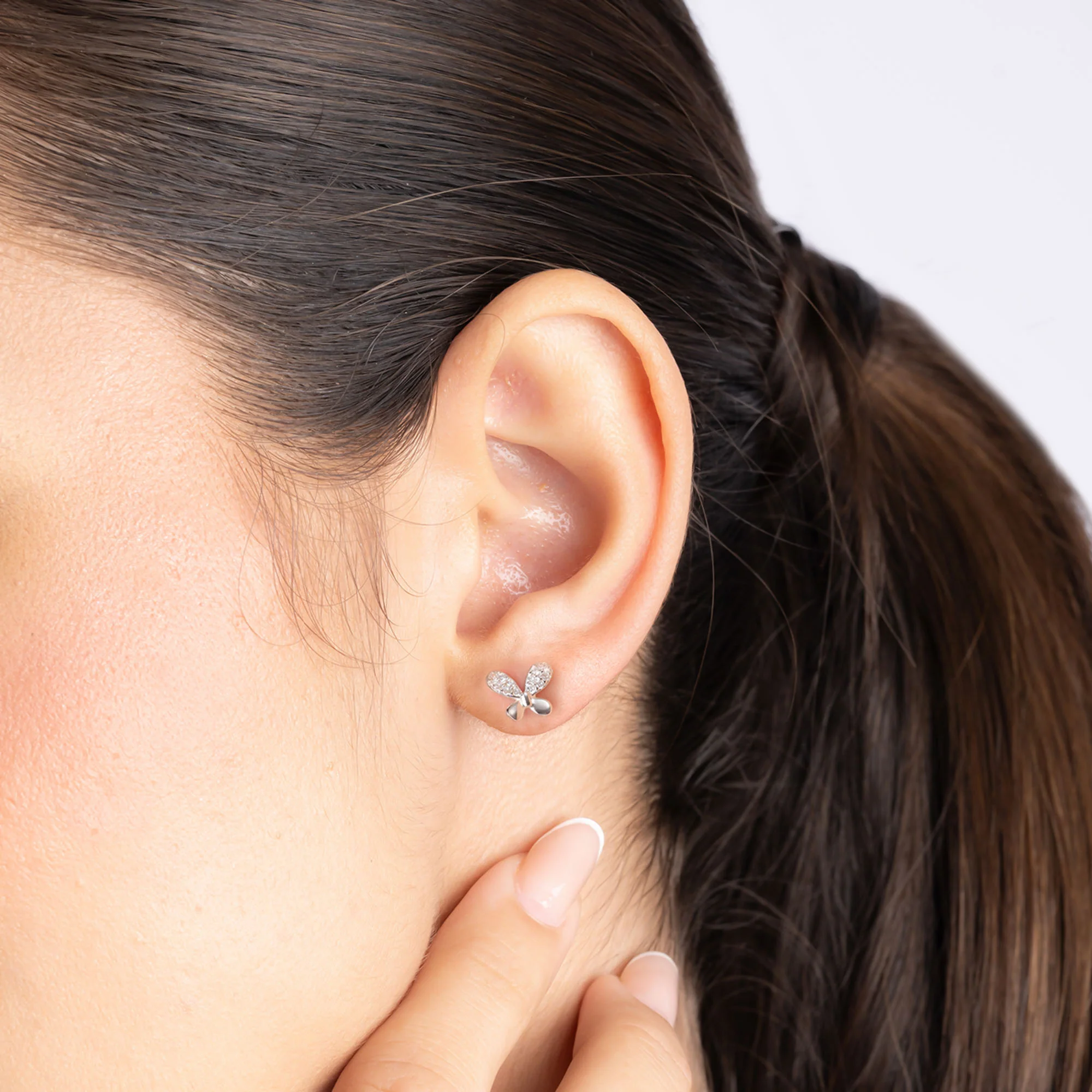 Bow Tie Stud CZ Earrings - Image 10