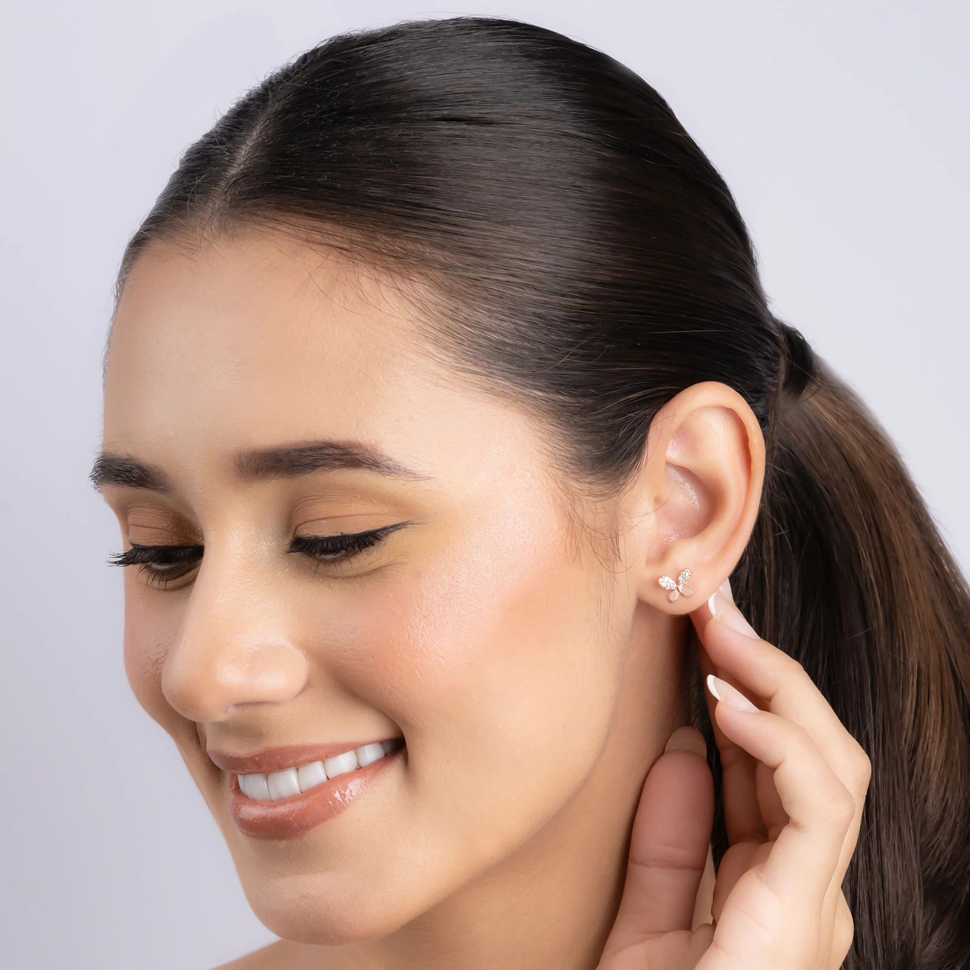 Bow Tie Stud CZ Earrings - Image 3