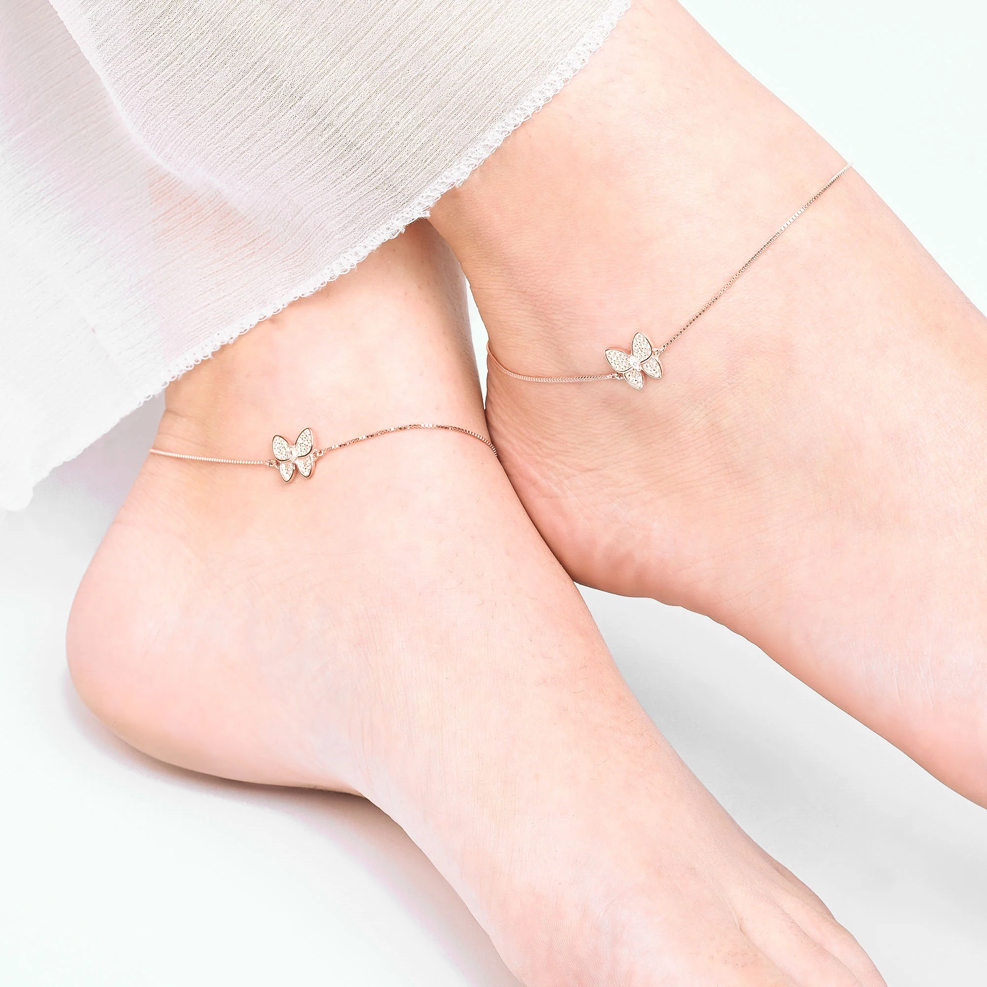 Butterfly CZ Silver Anklet - Image 8