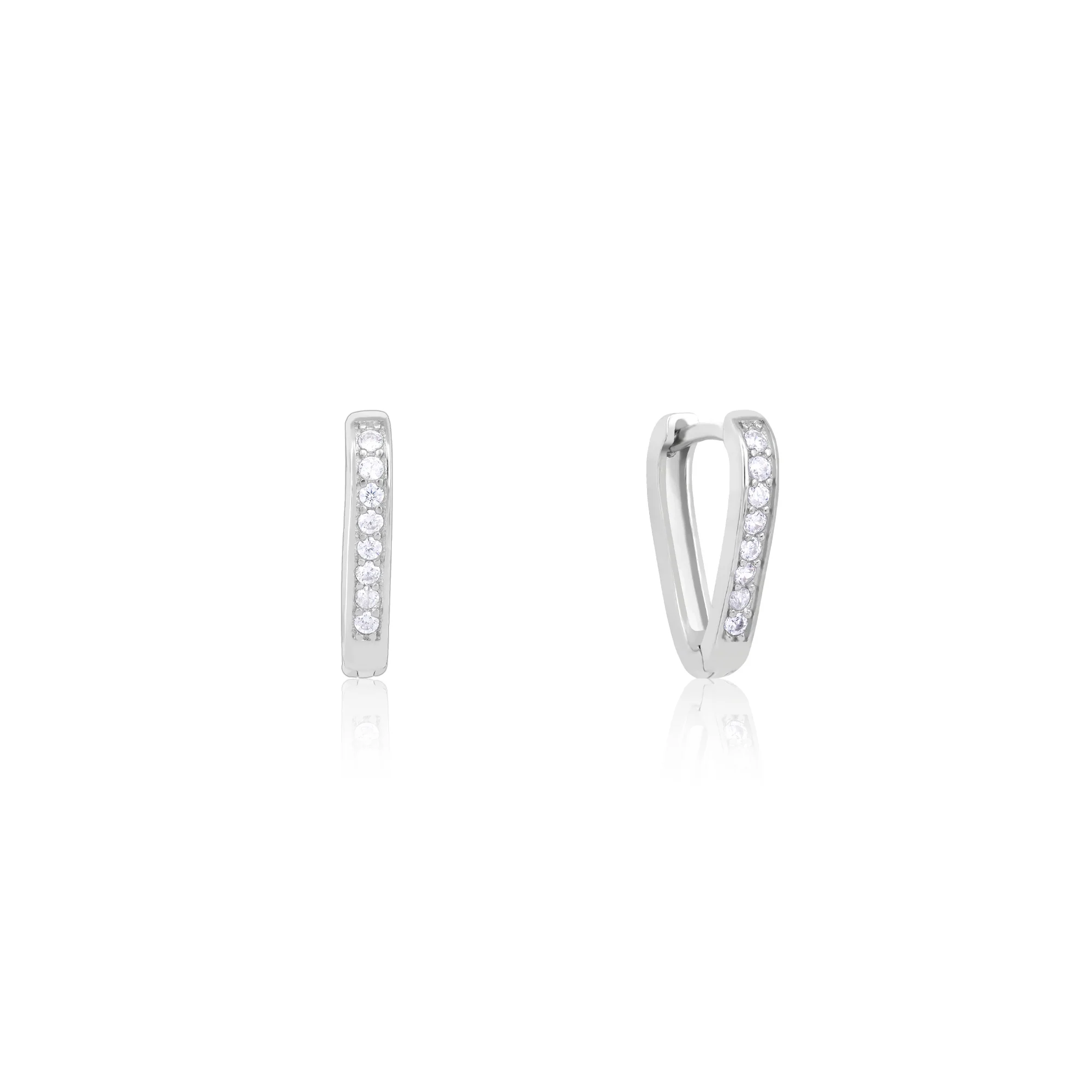 Classic Triangular CZ Silver Hoops - Image 2