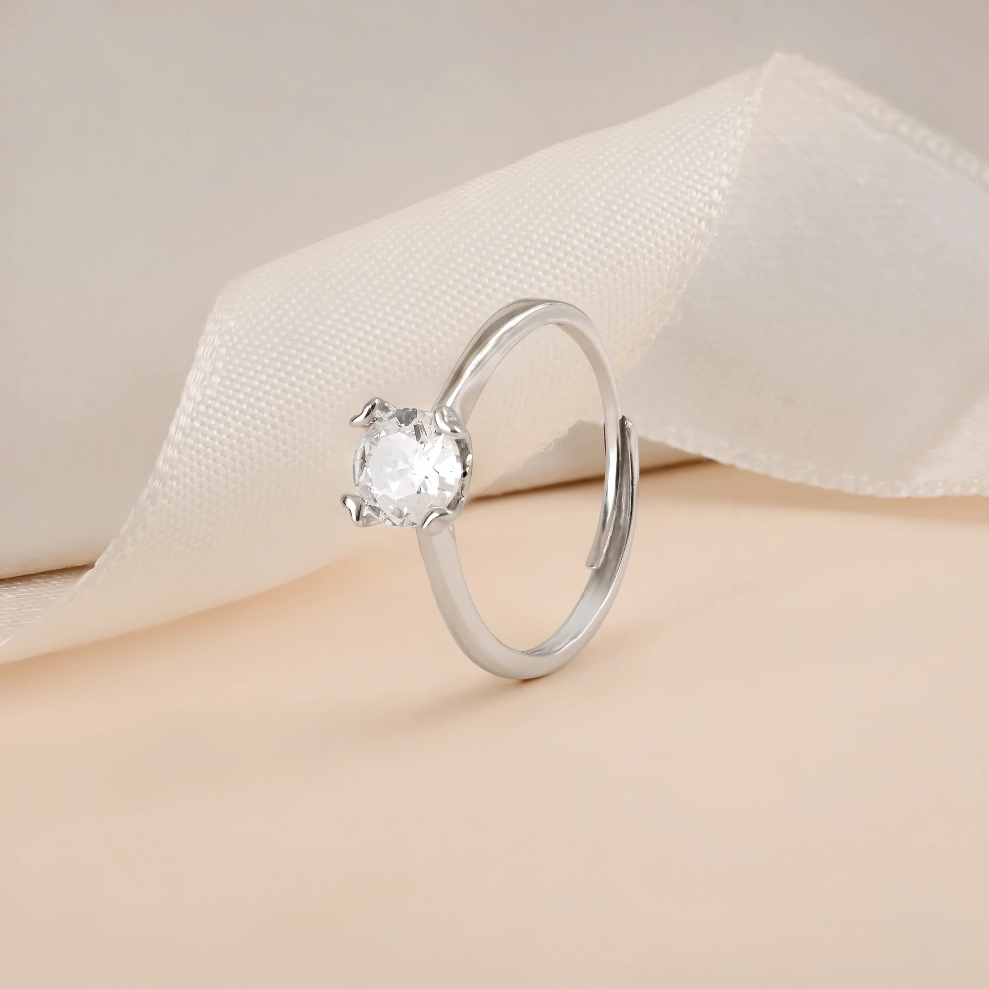 Claw-Set Solitaire Silver Ring - Image 3