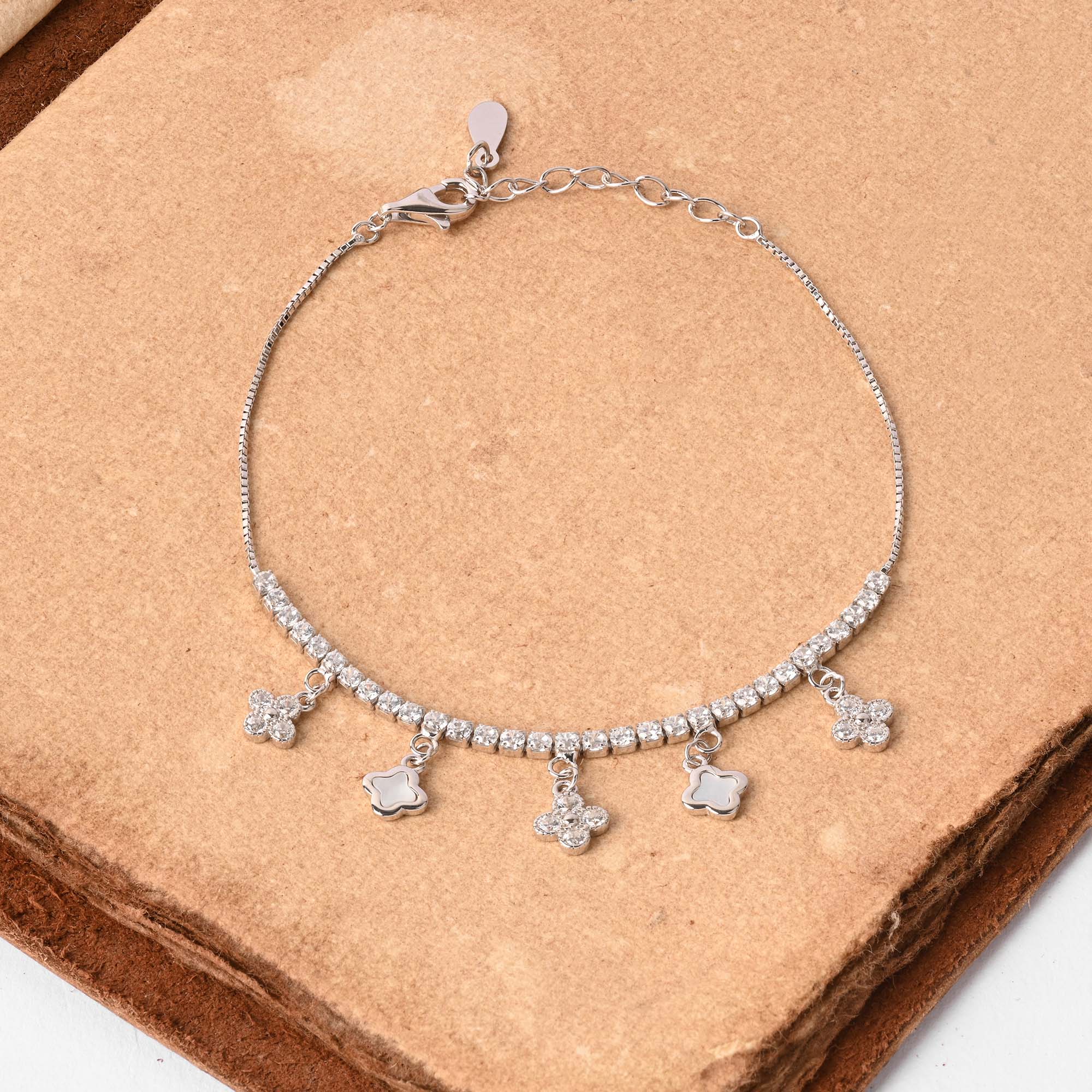 Clover Charm Silver Bracelet - Image 3
