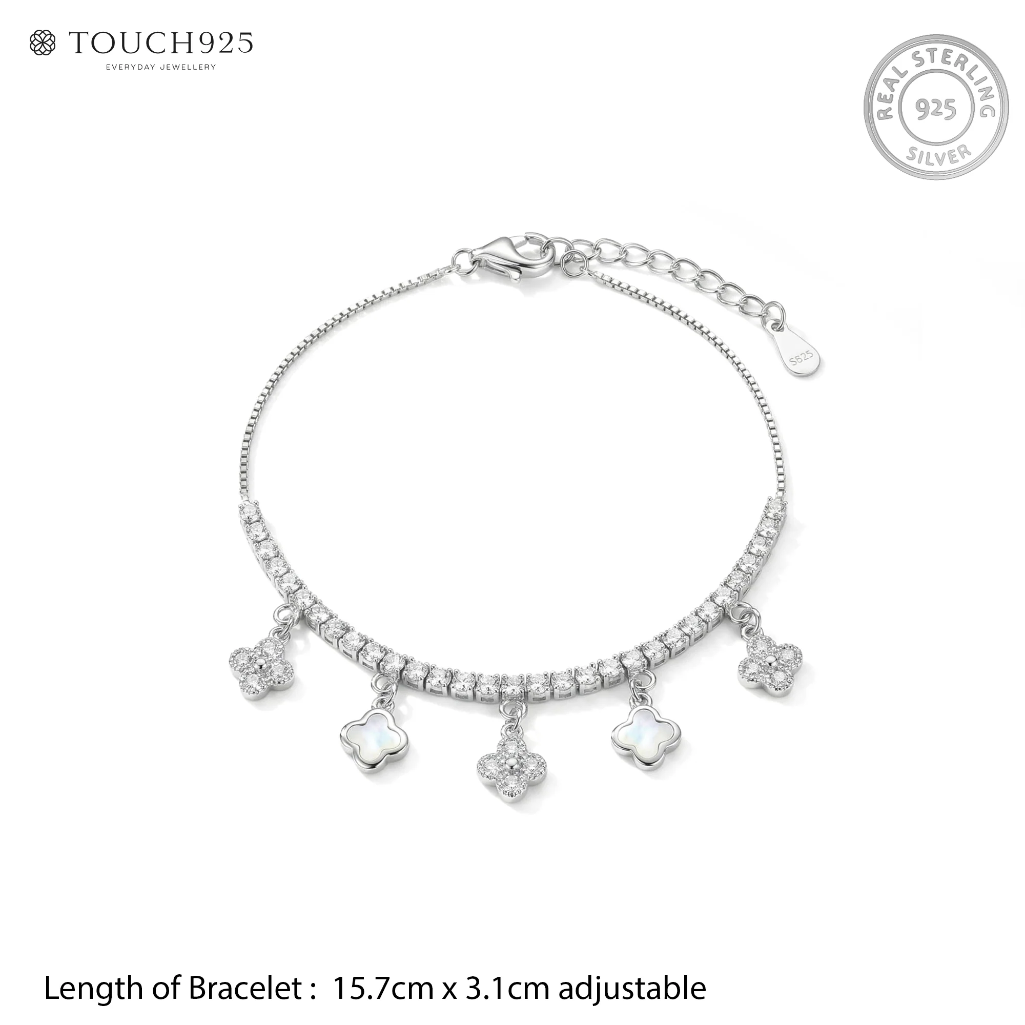 Clover Charm Silver Bracelet - Image 6