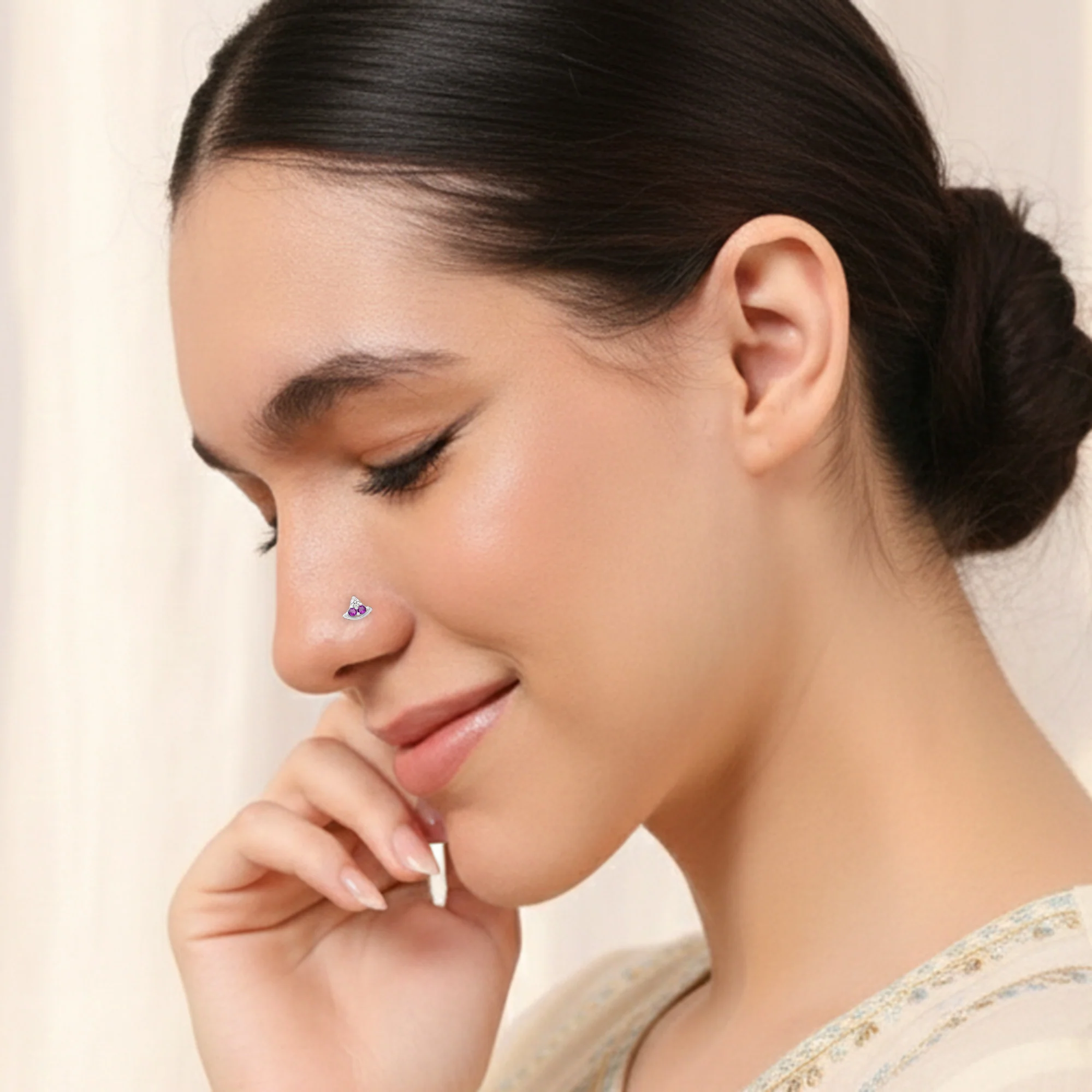 Crescent Charm Silver Nose Pin - Image 5