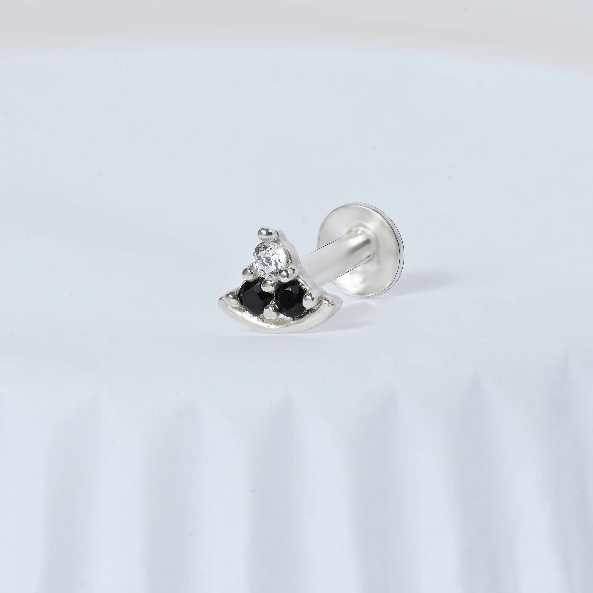 Crescent Sparkle Silver Nose Pin - Image 3