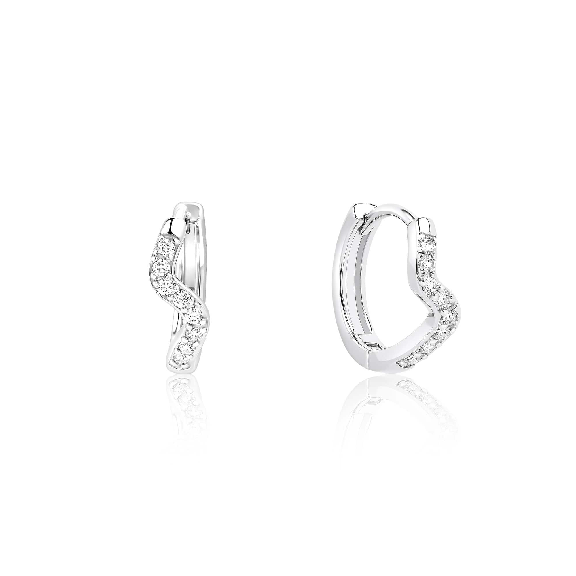 Curved CZ Silver Hoop Earrings - Image 2