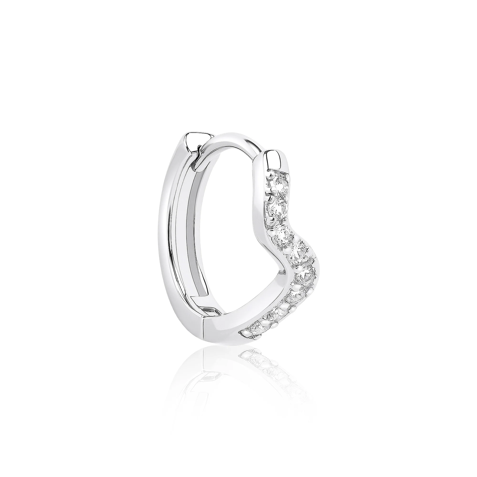 Curved CZ Silver Hoop Earrings - Image 4