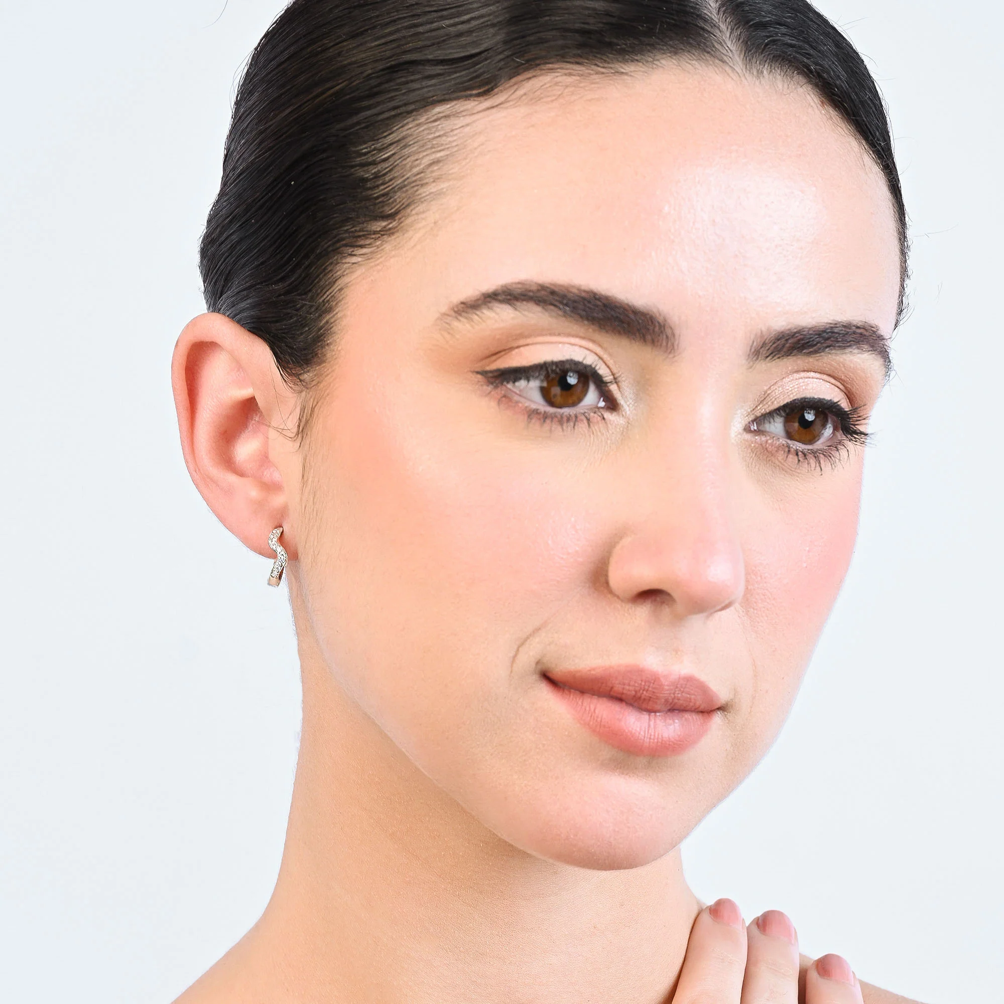 Curved CZ Silver Hoop Earrings - Image 5